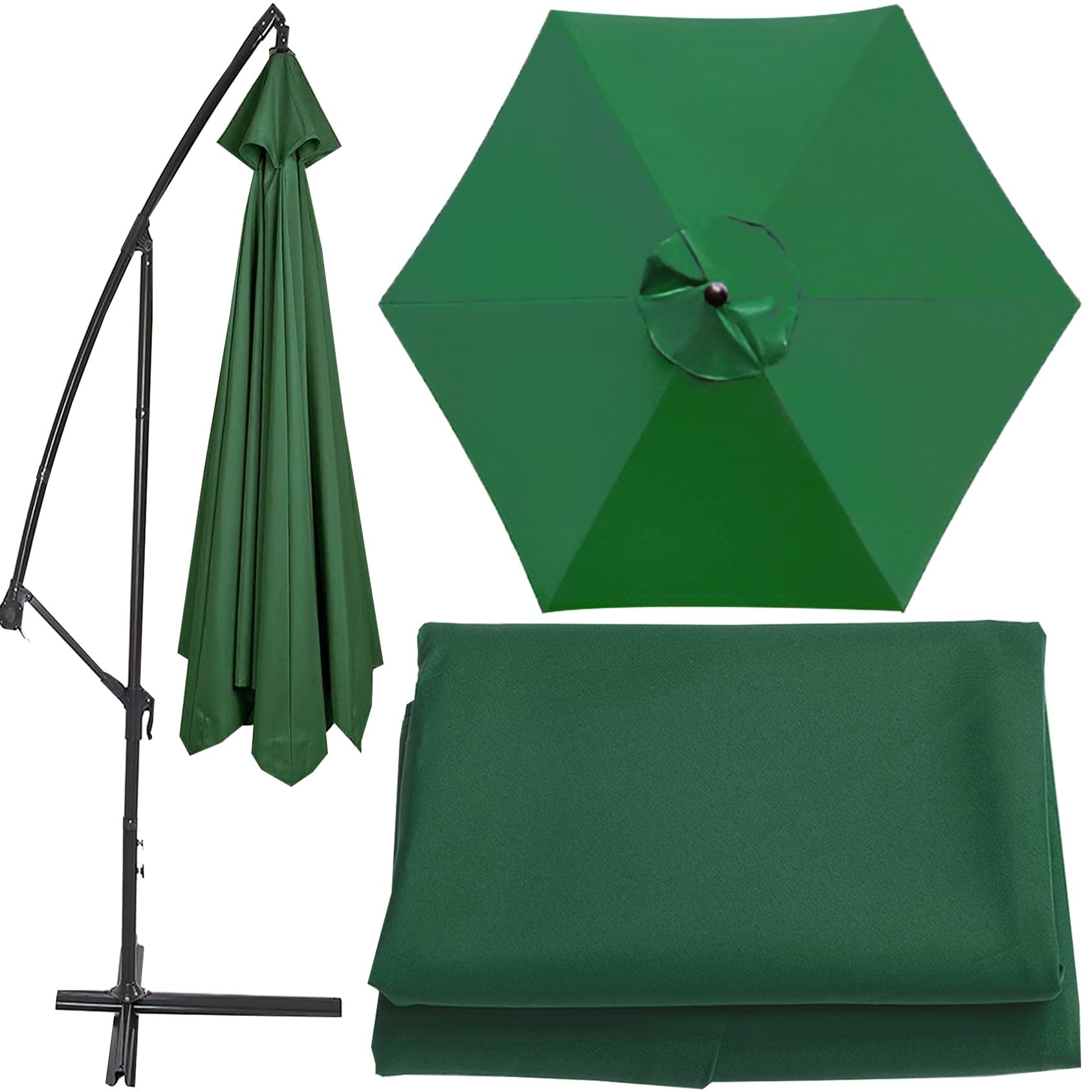 Umbrella Replacement Cloth Parasol Umbrella Replacement Canopy Cover 200cm/270cm/300cm+6 Arms/8 Arms Replacement Parasol Fabric Cover For Garden Umbrella(Color:Dark green,Size:300cm(9.8ft)-6 ribs)