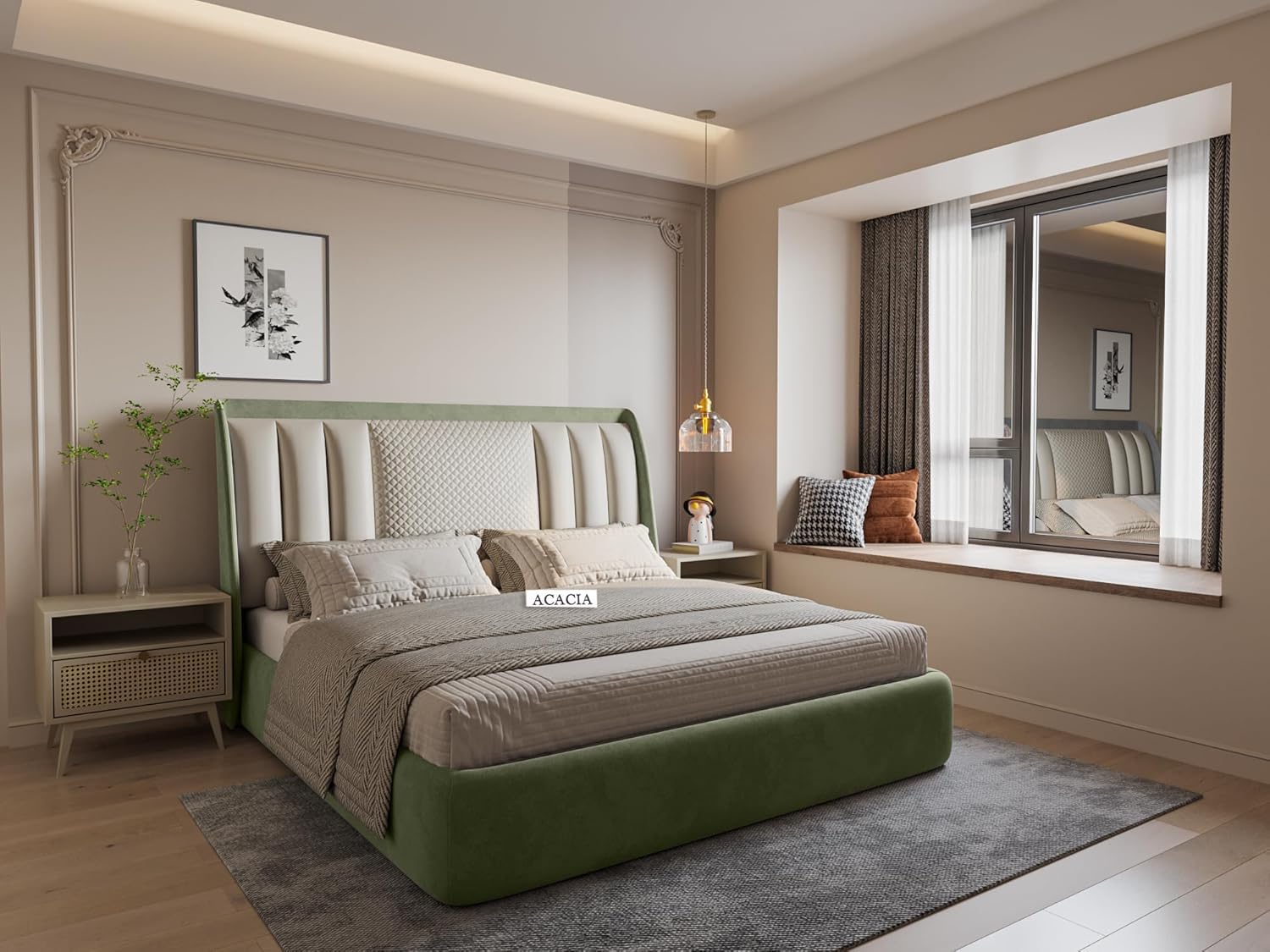 Modern Upholstered King Size Bed with Box Storage for Bedroom | Wooden Double Bed with Storage | Platform Cot with Upholstery Premium Fabric | 6.5 x 6 Ft | Sheesham Wood, (Sage Green)-picture-20