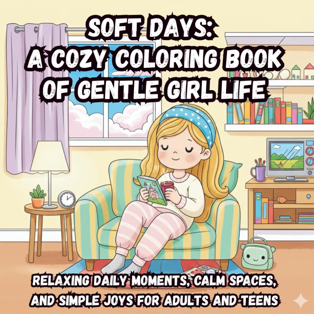 Soft Days: A Cozy Coloring Book of Gentle Girl Life: Relaxing Daily Moments, Calm Spaces, and Simple Joys for Adults and Teens