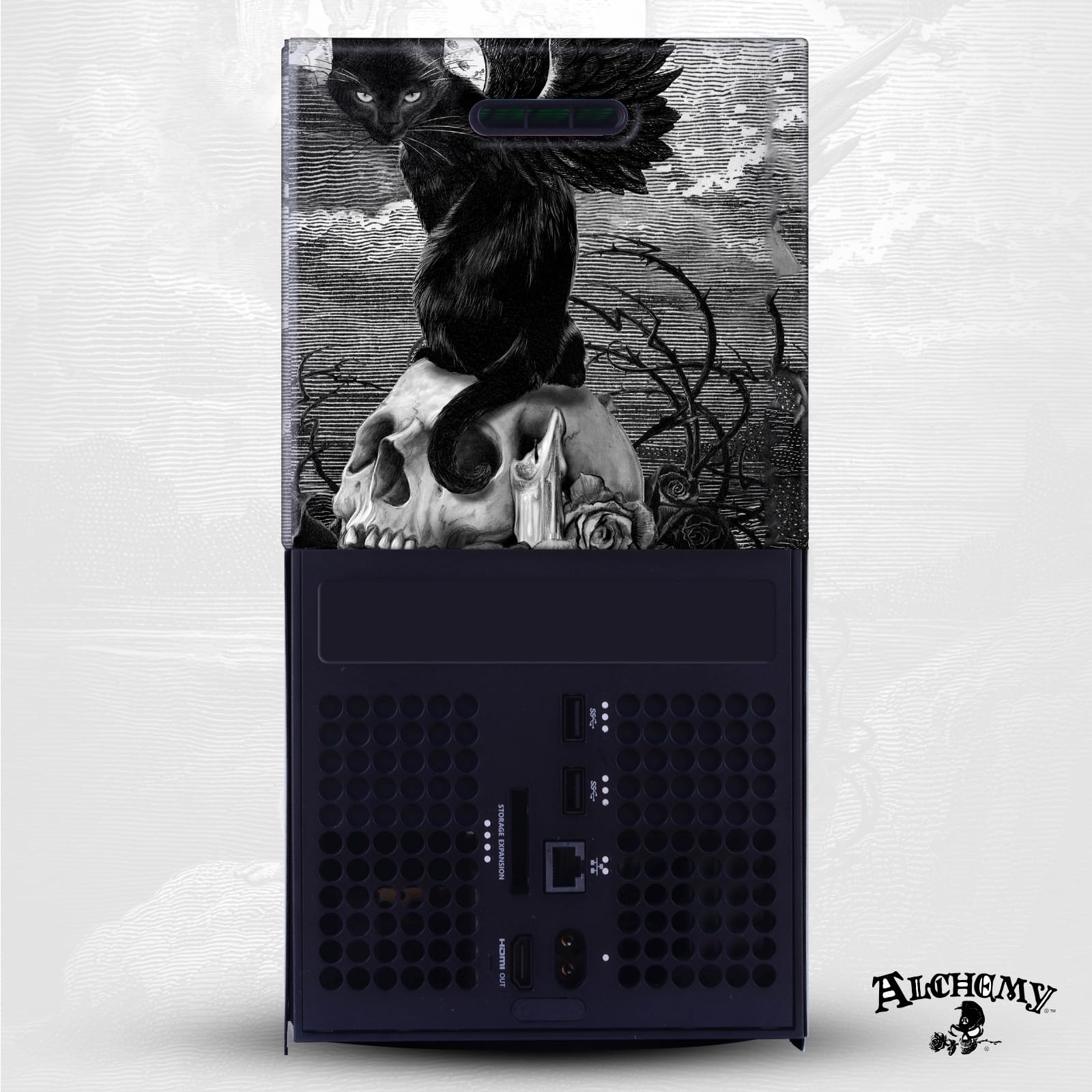 Head Case Designs Sous Licence Officielle Alchemy Gothic Neuf vies de chat crâne de Poe Gothique Enveloppement De Console De Jeu Et Skins Pour Manette De Jeu Ensemble compatible avec Xbox Series X