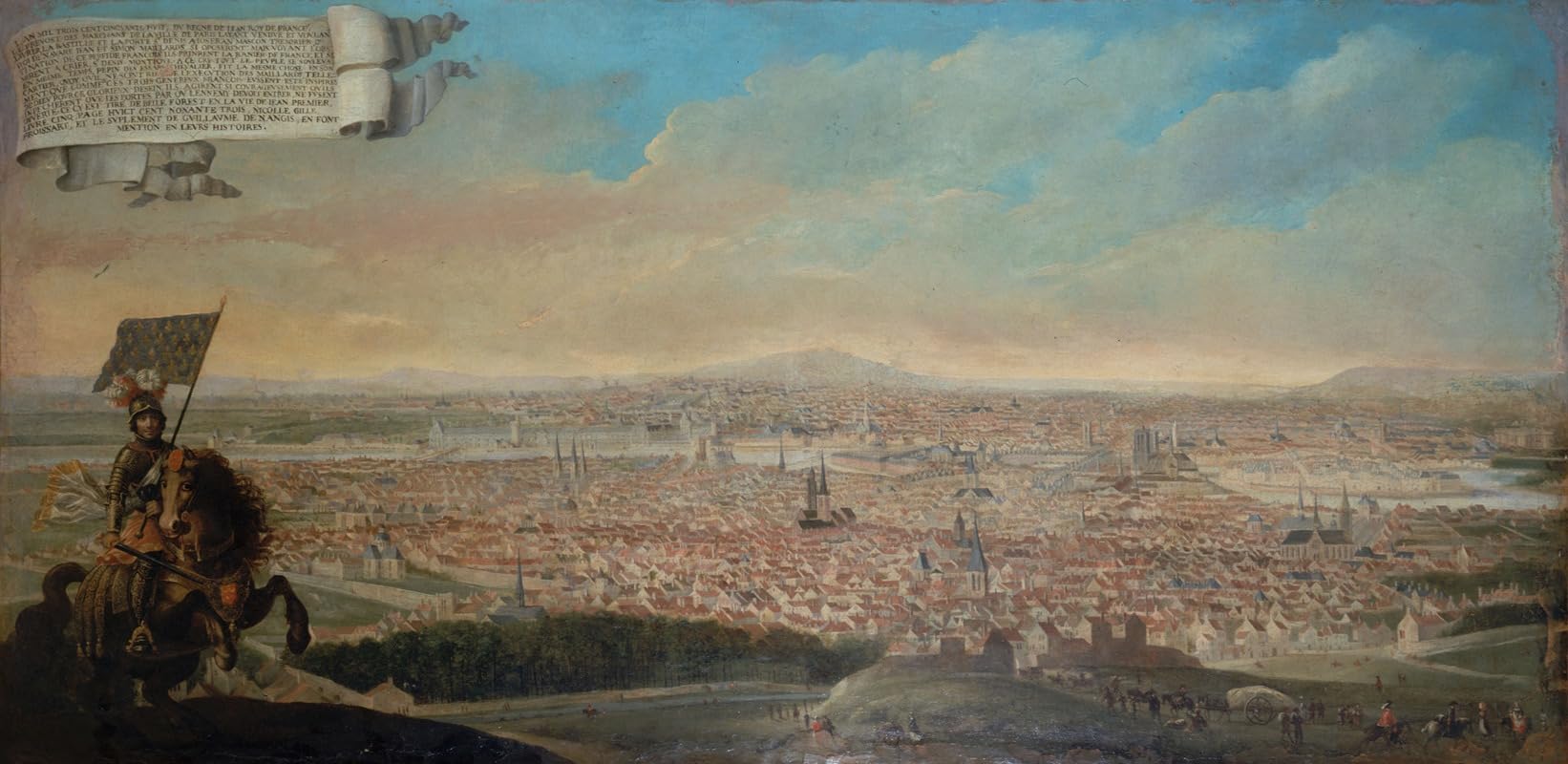 Vue cavalière de Paris avec le portrait équestre de Pépin des Essarts (1645) Poster Print by Anonymous (18 x 24)