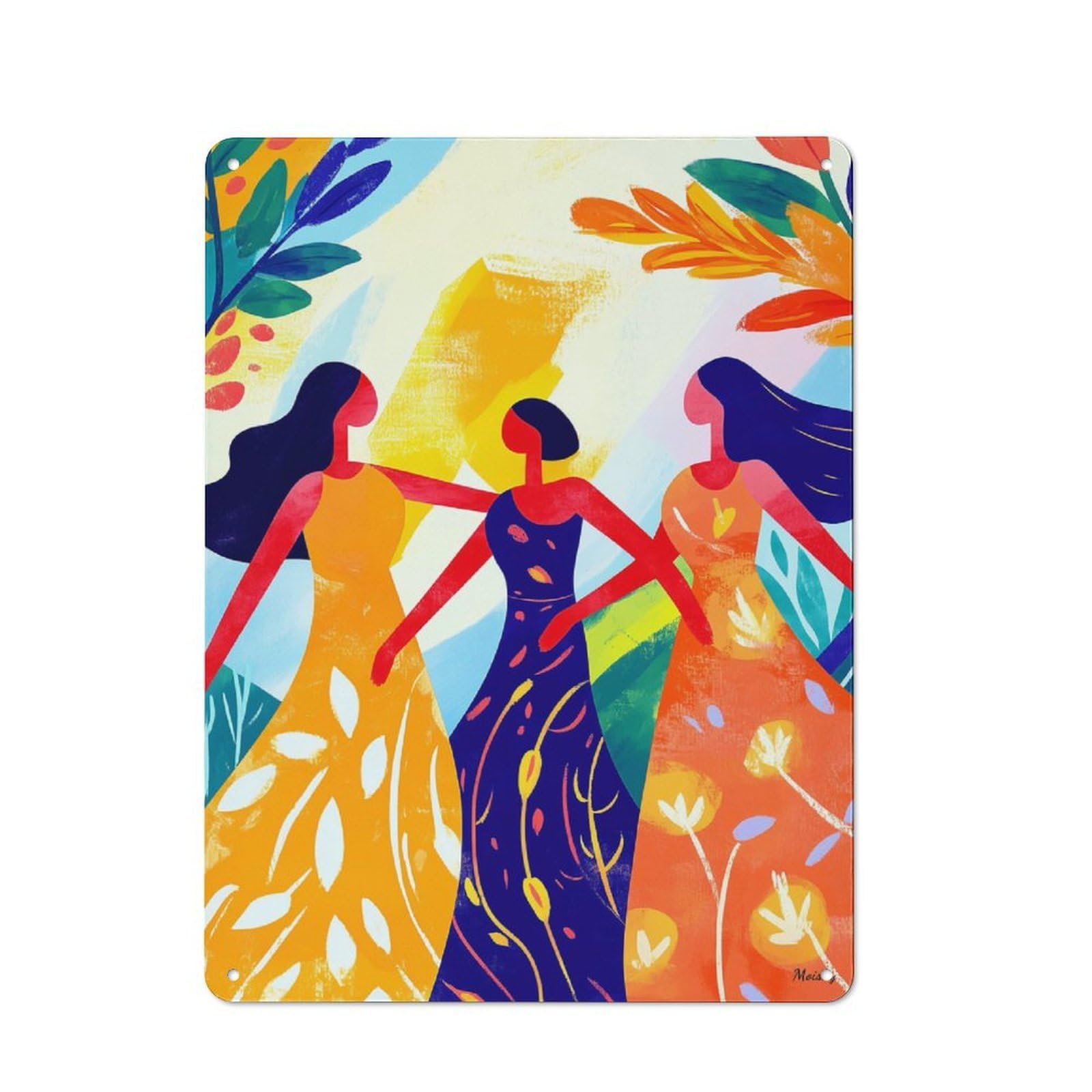 Junmoney Vivid Fauvist Vision Of The Three Graces Friendly Cafe Metal Sign 40X30cm, Cafe Wall Decor For Tea Room, Shop Wall Or Breakfast Area
