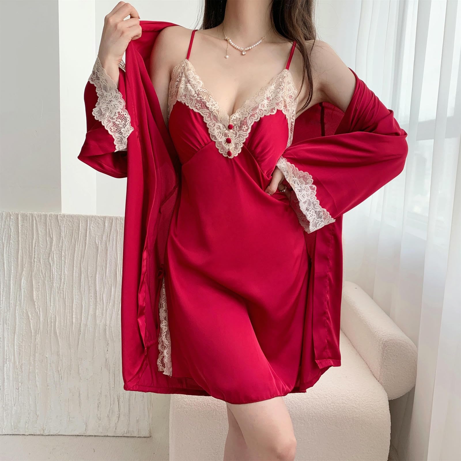 Camicia Notte Donna Pigiama Estivo per Donne con Cuscinetti per Il Petto in Seta Ghiacciata da Notte da Notte per Le Donne in Due Pezzi Estate in Due Pezzi-Viola-m