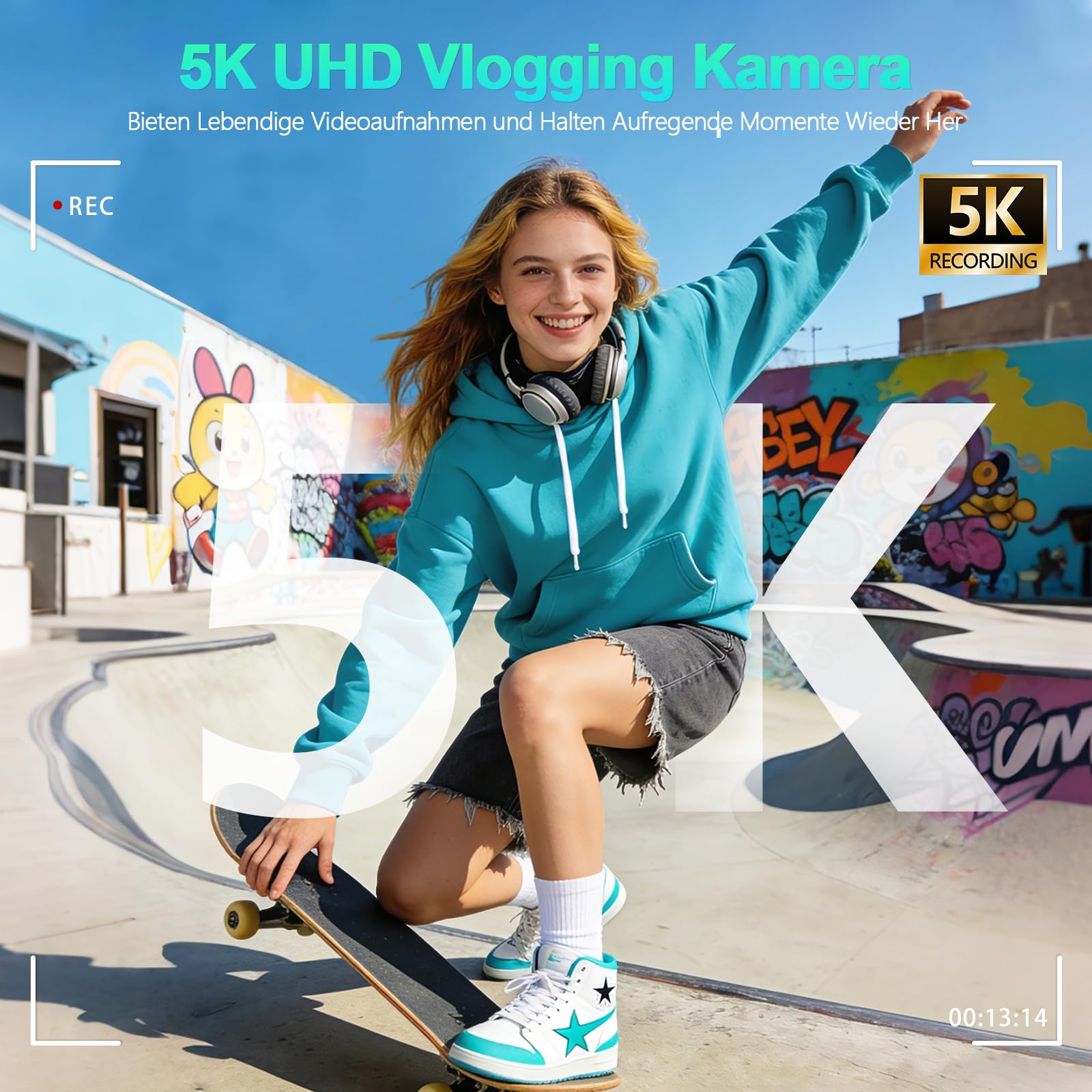 Digitalkamera 5K WiFi 80MP Kamera Fotokamera mit 12X Optischer Zoom, 3" 180° Flip Autofokus Fotoapparat Kompaktkamera für Anfänger, 2 Akkus, 16GB Karte, Schwarz