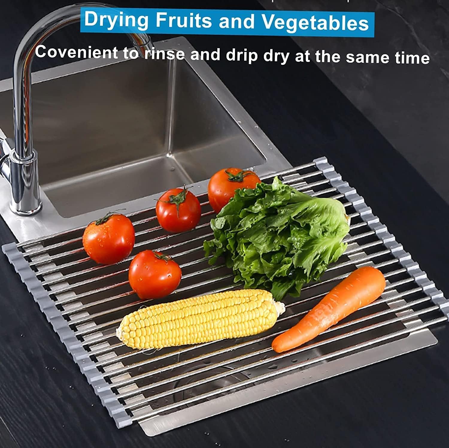 Seropy Extra Large 20.5"x13.7" Roll Up Dish Drying Rack Over The Sink Dish Drainer for Kitchen Counter, Sink Drying Rack Drying Mat Folding Rack Kitchen Sink Organizer Home Essentials