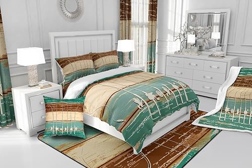 Miniatura 10 de Funda de edredón de pesca tamaño Queen, funda de edredón de caña de pescar, regalos de pesca para hombres, juego de ropa de cama vintage de madera