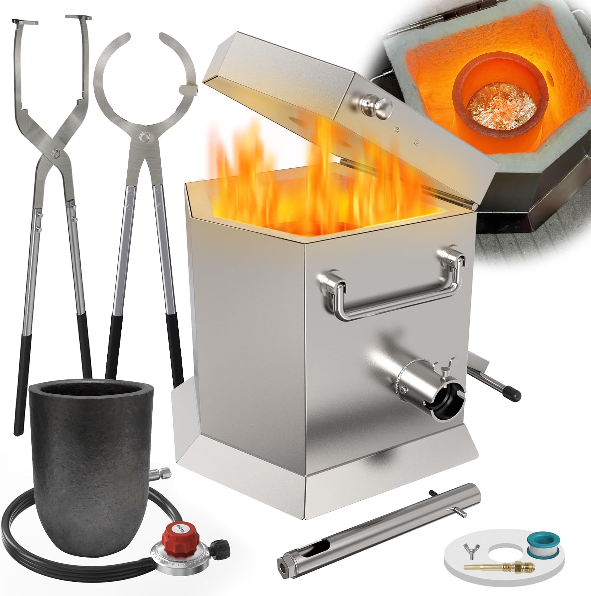 12KG/26.5lbs Propane Melting Furnace Kit with Two Tongs and Crucible, All New Kiln Metal Foundry Furnace Smelting Gold Silver Copper Aluminum, Metal Recycle Home Smelting Casting Tool