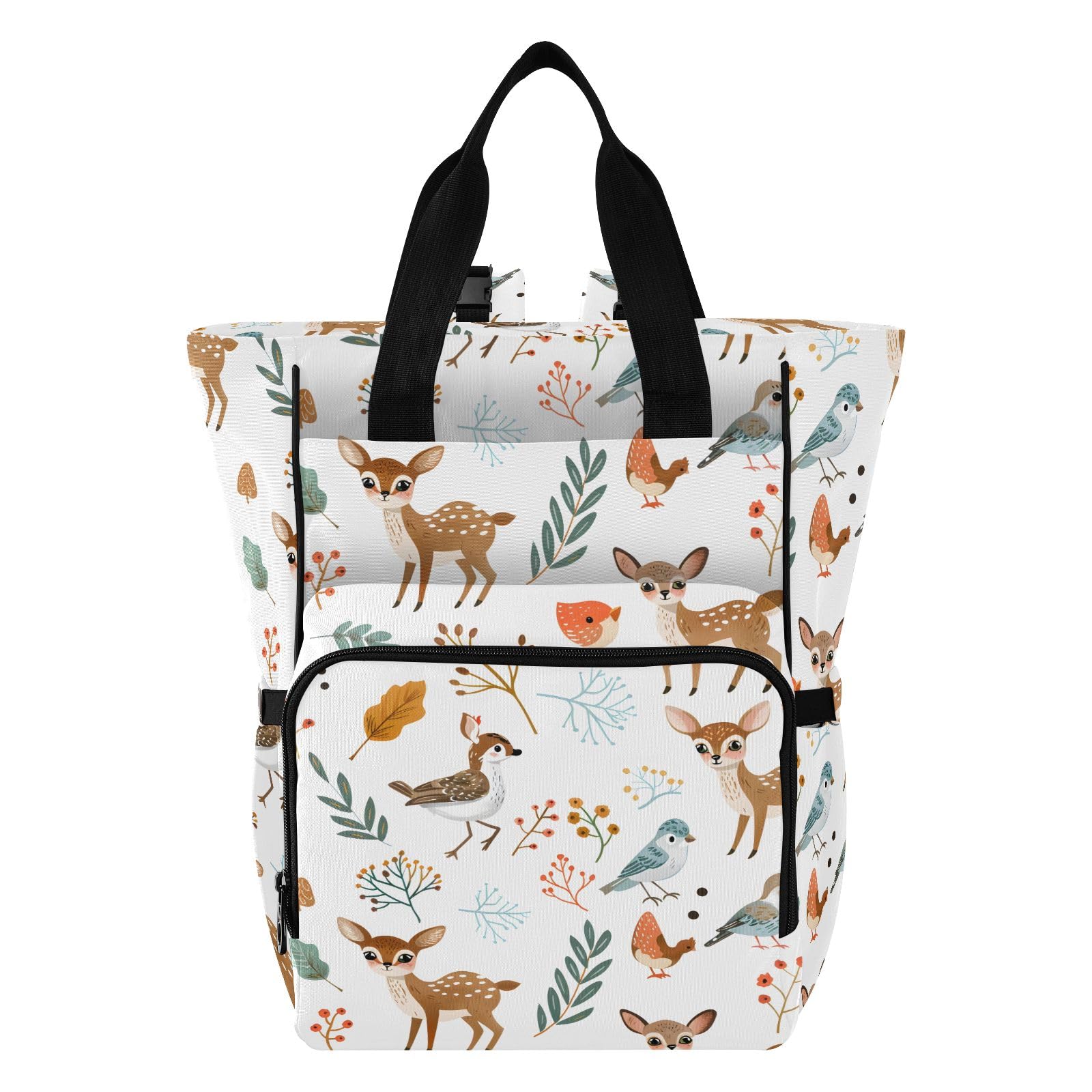 Mnsruu Zaino per pannolini per bambini, con animali della foresta, borsa grande, impermeabile, da viaggio, per mamme e papà