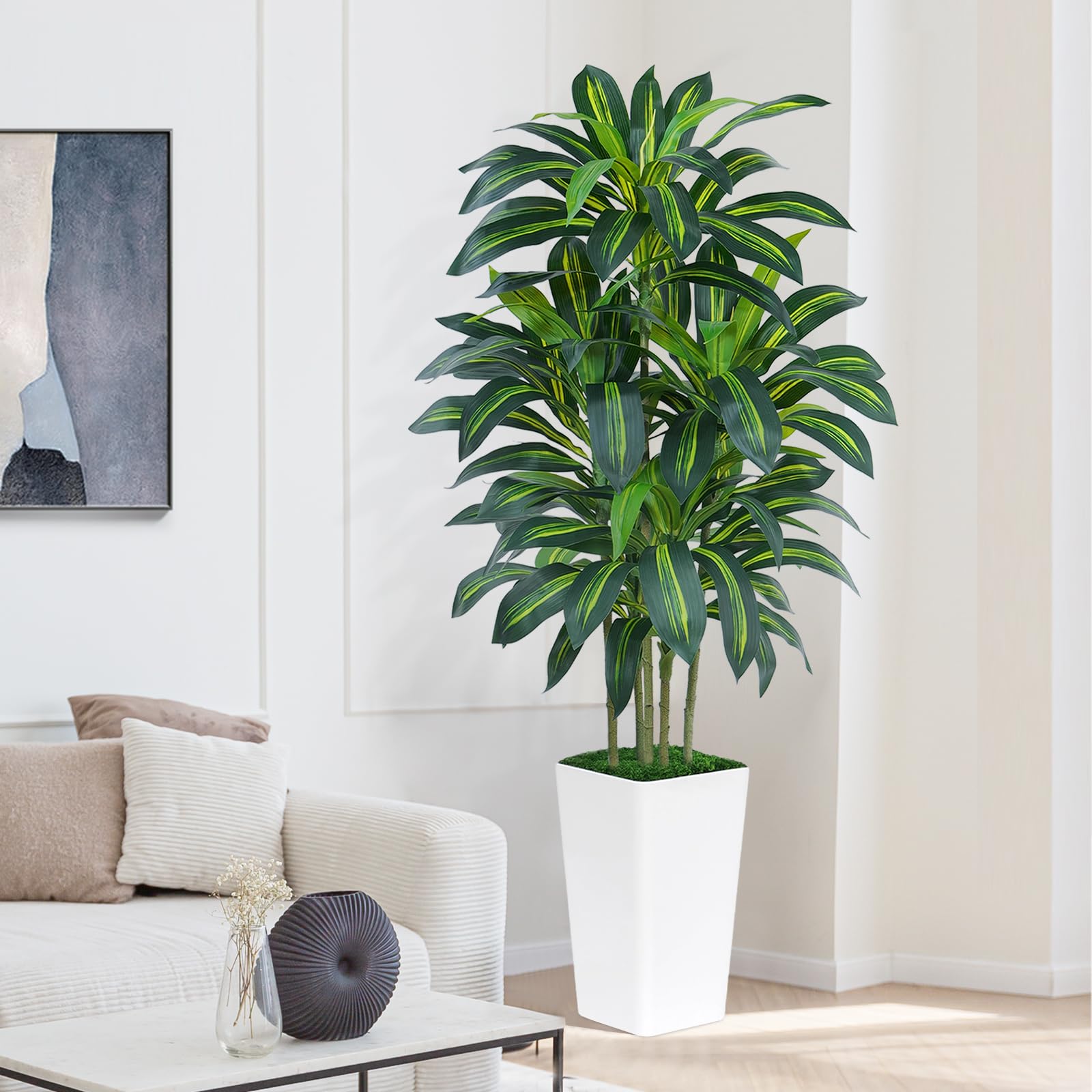 Palmier Artificiel 180cm Grande en Jardinière Blanche 108 Feuilles Arbre Décoration Intérieur