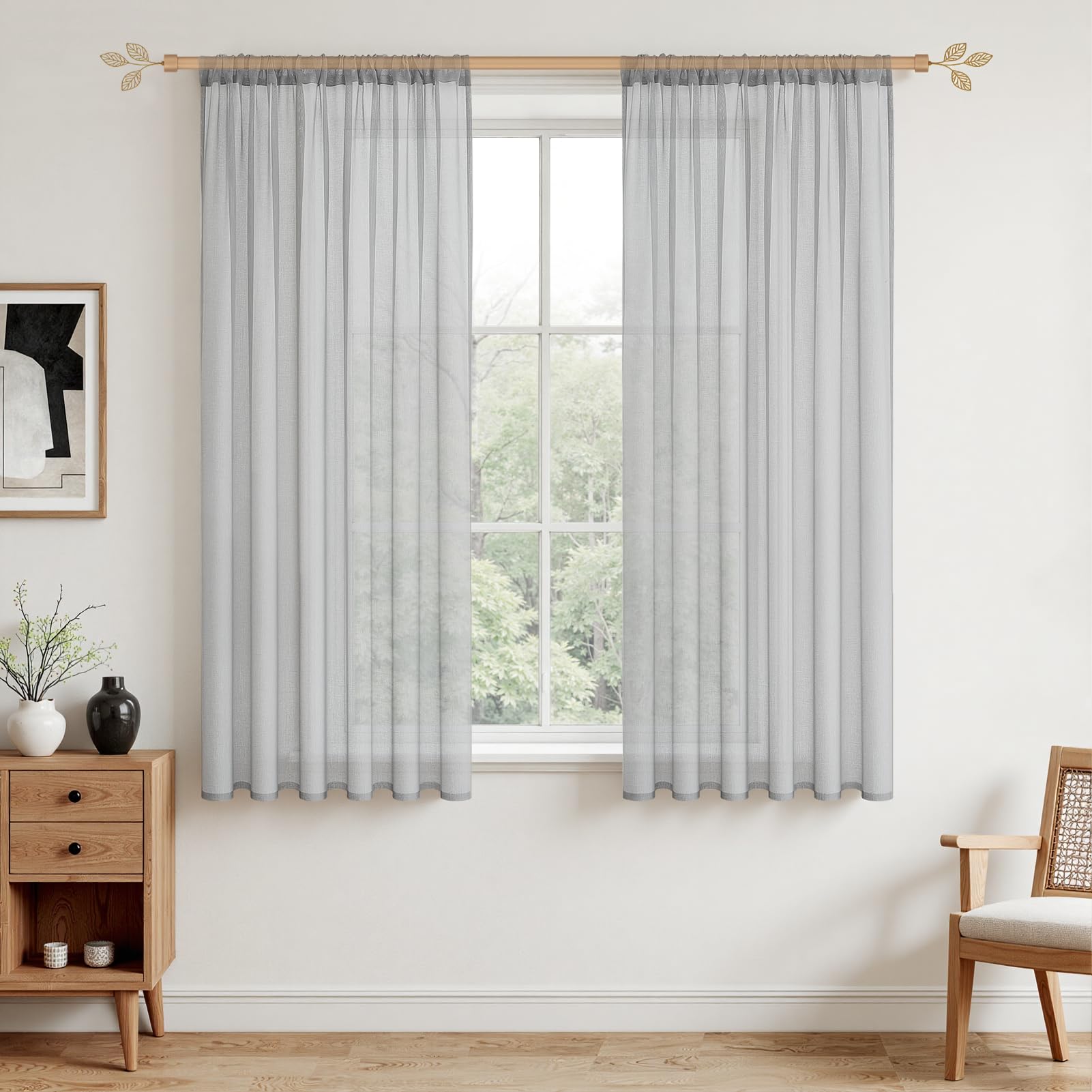 MRTREES Voile Curtains 2 Panels Faux Linen Rod Pocket Sheer Curtain Panel for Bedroom Living Room Patio Door โ image 1