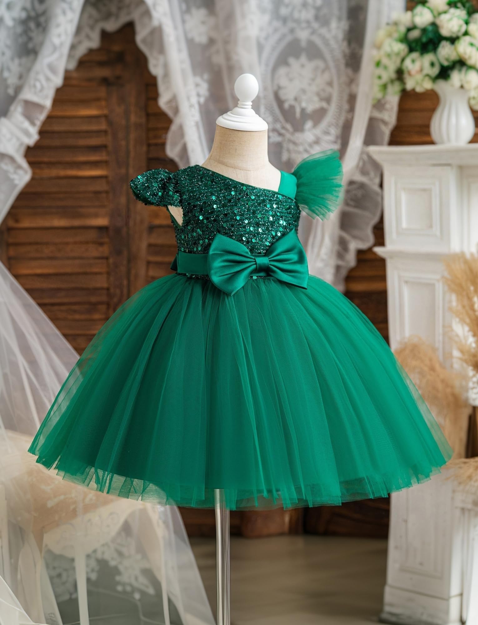 AIEOE Vestito Elegante da Bambina con Fiocco e Cerniera Principessa Abiti da Battesimo Bambine per 1-5 Anni.