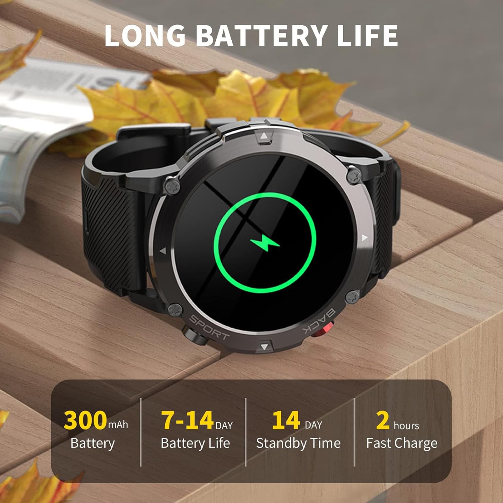 Reloj Inteligente, Relojes Inteligentes Militares Impermeables para Hombres con Llamada Bluetooth, Reloj De Seguimiento De Actividad Física Táctico Al Aire Libre De 1,32 Pulgadas,F