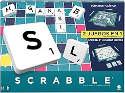 Mattel Games Scrabble 2 Juegos en 1 , juego de mesa familiar, palabras cruzadas, incluye tablero con 2 caras, 50 tarjetas con objetivos , 2-4 jugadores , +10 años, versión español (HXV99)
