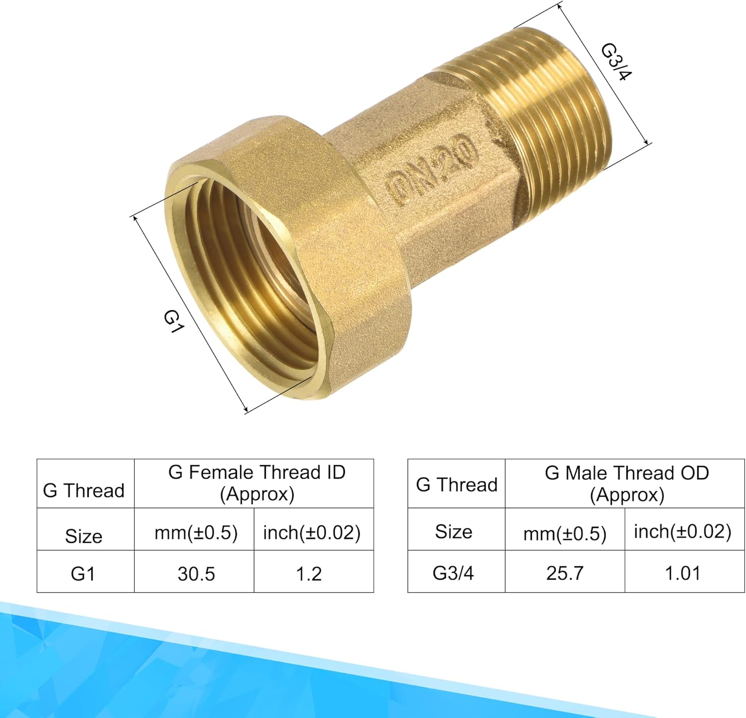 MECCANIXITY Brass Pipe Fitting Water Meter Coupling G1 Female x G3/4 Male Thread Hex Connector Adapter 60mm Length