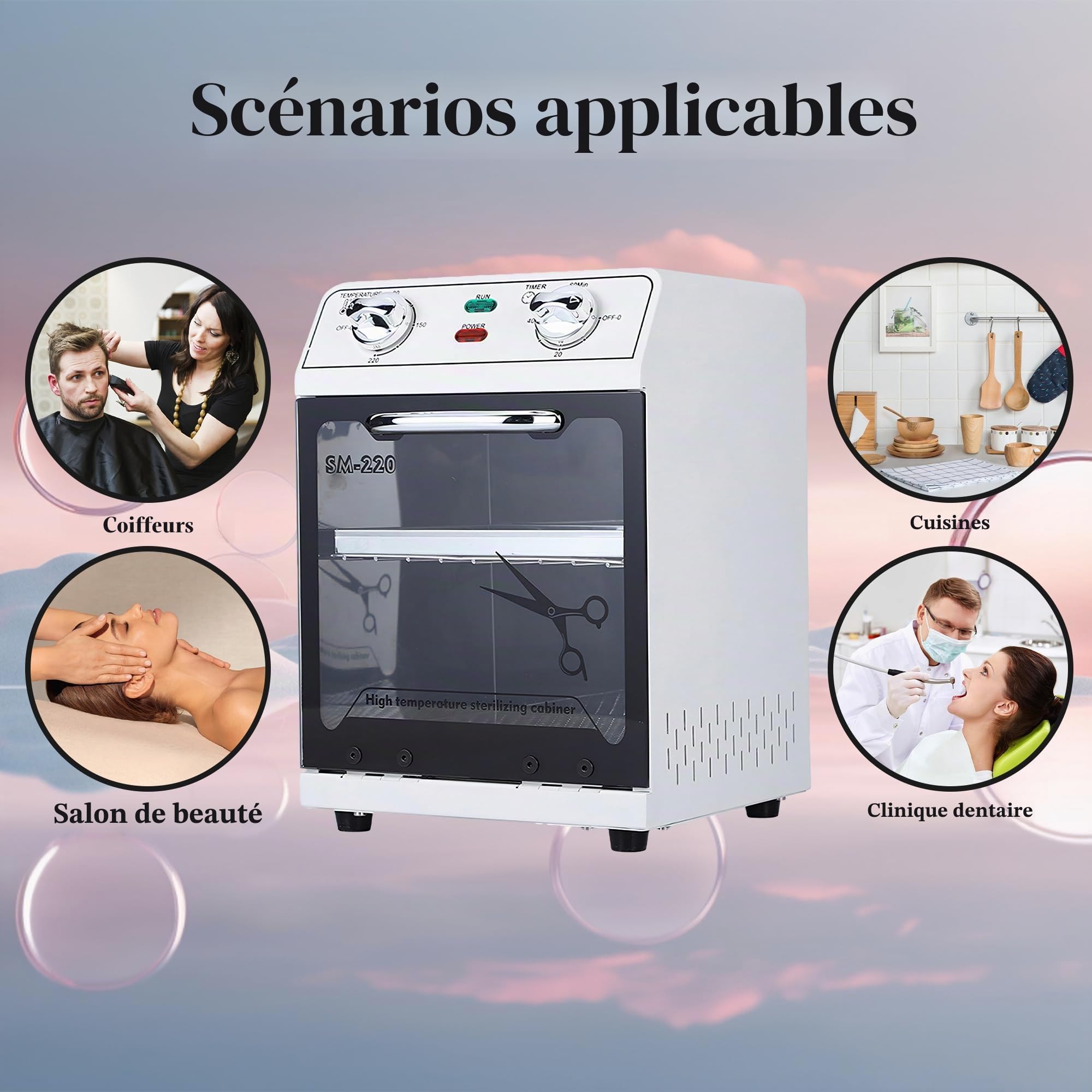 Autoclave 10L, stérilisateur à chaleur sèche 220°C à deux étages avec plateaux en acier inoxydable librement amovibles pour manucure, salon de coiffure, dentaire, laboratoire.