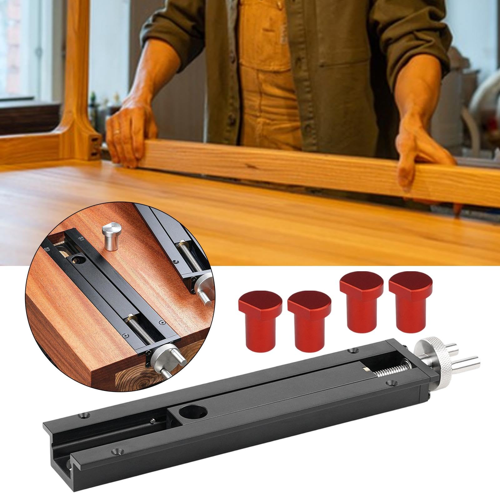 Generic Tornillo de Banco Multifuncional para Sujetar Madera, Fabricado en Aleación de Aluminio con Accesorios Ergonómicos, Adecuado para Uso Profesional, Tapones Rojos