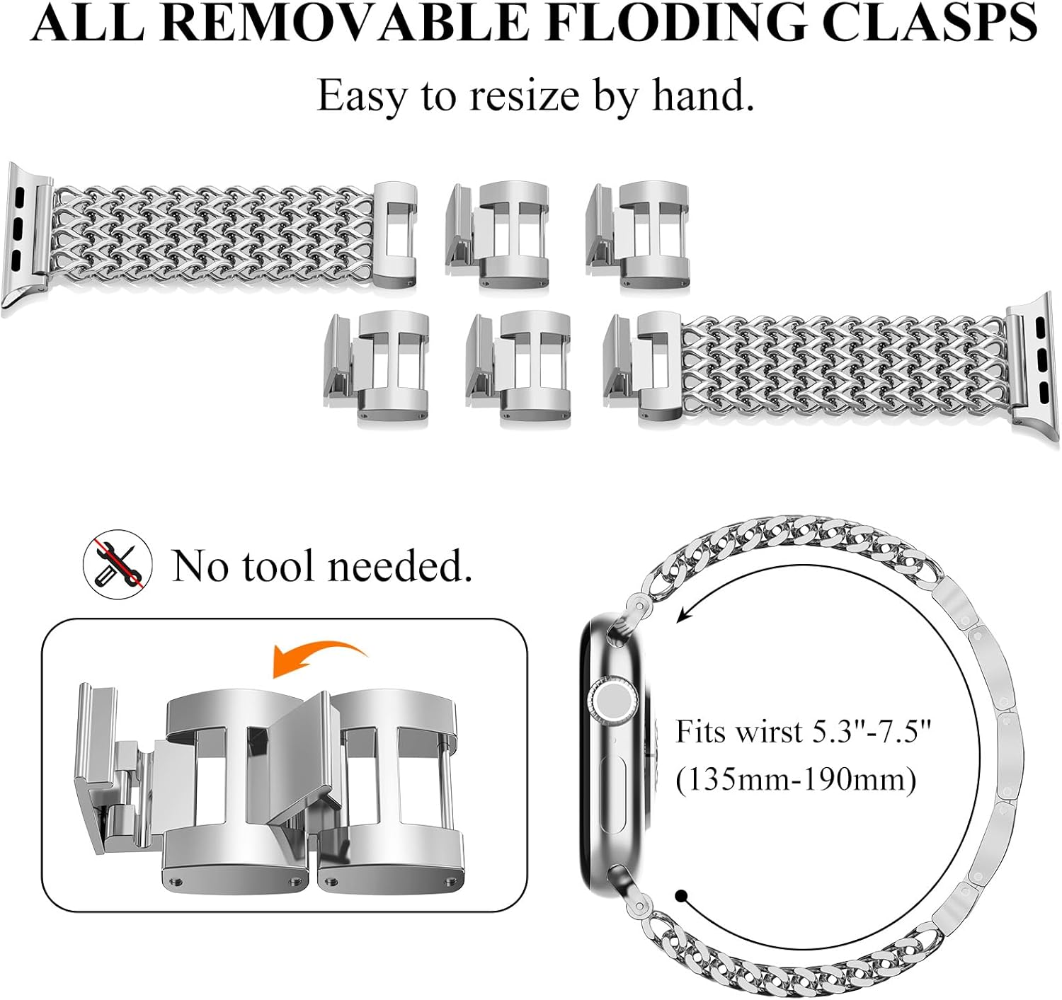 WINGLE for Apple Watch Band Women 38mm 40mm 41mm 42mm 44mm 45mm 46mm 49mm Series 11 10 9 8 7 6 5 4 3 2 1 SE 3/2/1, Dressy Band Stainless Steel Chain Strap Designer Link Bracelet for iWatch Ultra - Image 4