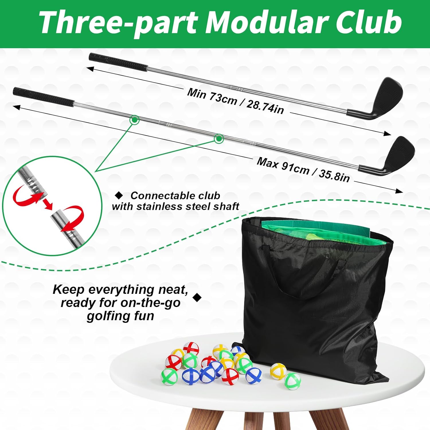Golf Chipping Game with Double-Sided Mat, 2 Adjustable Golf Clubs, 20 Sticky Balls, Outdoor Indoor Family Toss Game, Sport Toy Birthday Gift for Kids Adults