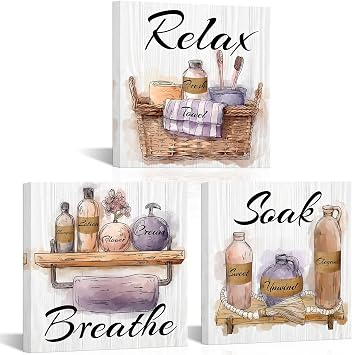 LoveHouse Purple Bathroom Wall Art Spa Room Decor Painting
