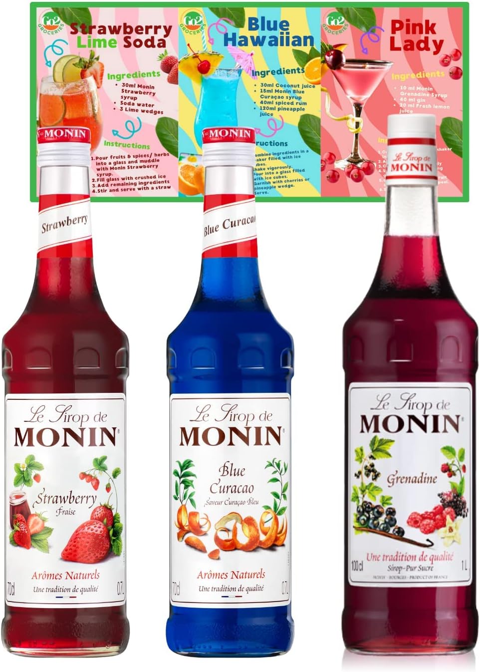 Fruit Flavoured Cocktail Syrup Bundle Includes Monin Premium Strawberry