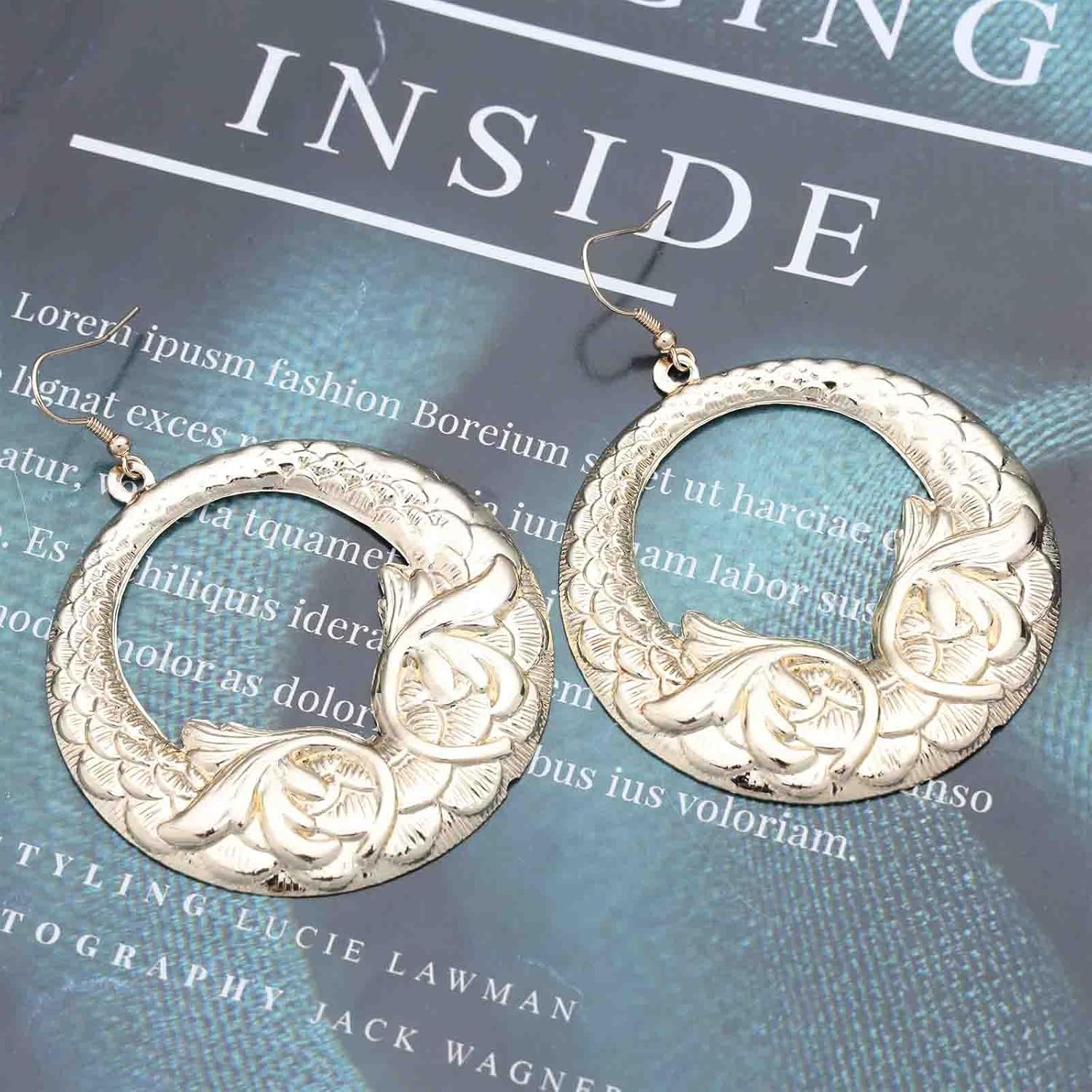 Vintage Hammered Circle Dangle Earrings Gold Circle Hoop Earrings Hollow Circle Drop Earrings Metal Hoop Earrings Exaggerated Circle Earrings Jewelry for Women - Image 4