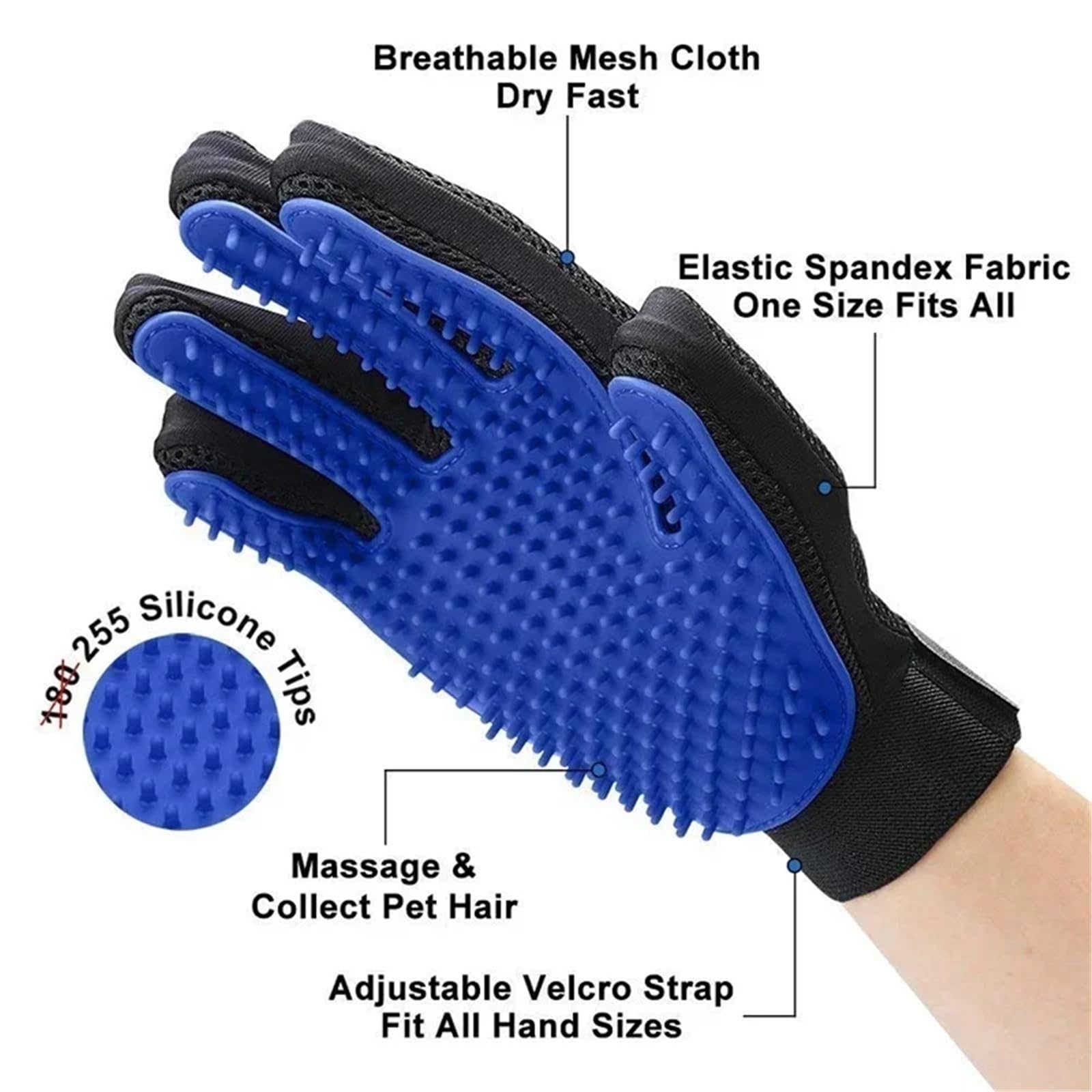 Guantes de silicona para mascotas para perros y gatos, cepillo para el pelo y guantes de peine para baño (azul izquierdo, 1 unidad)