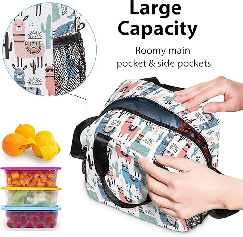 Miniatura 5 de Alpacas - Lonchera reutilizable con aislamiento térmico para niños, mujeres, hombres, bolsa térmica con correa para el hombro, bolsa de almuerzo