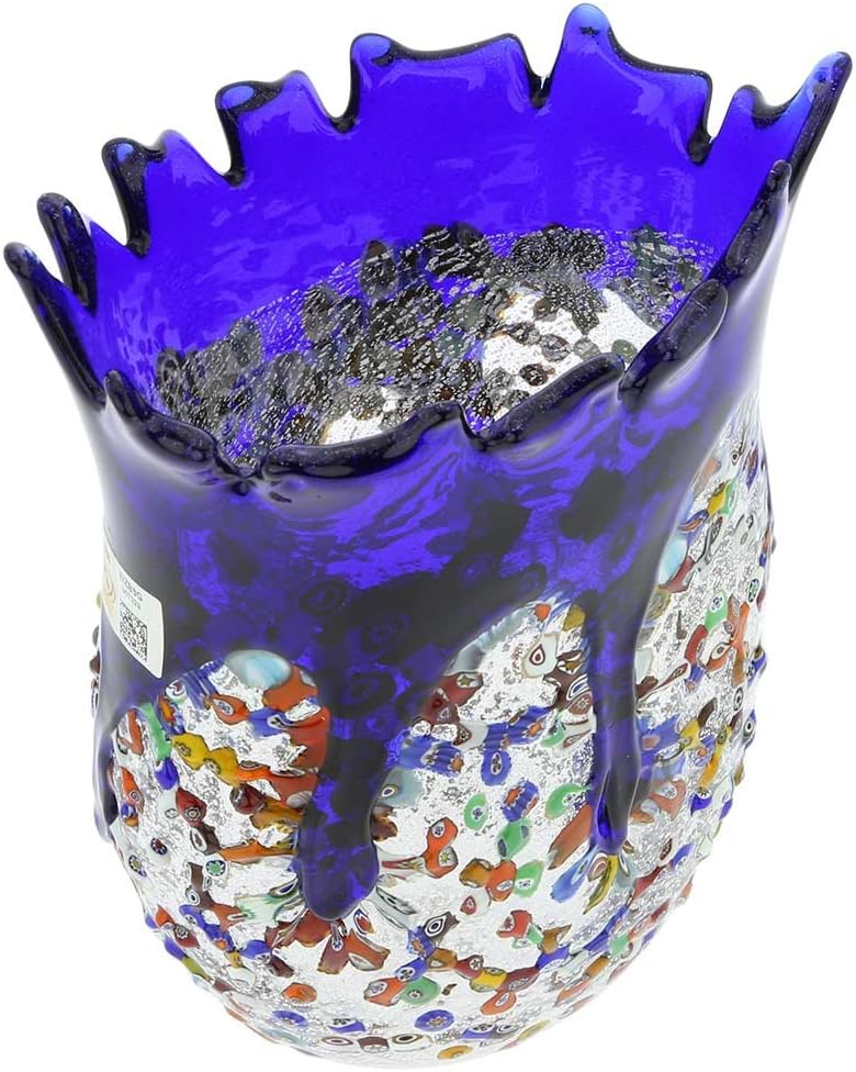 Glass Of Venice Murano Glass Millefiori Art Glass Spiky Vase - Blue