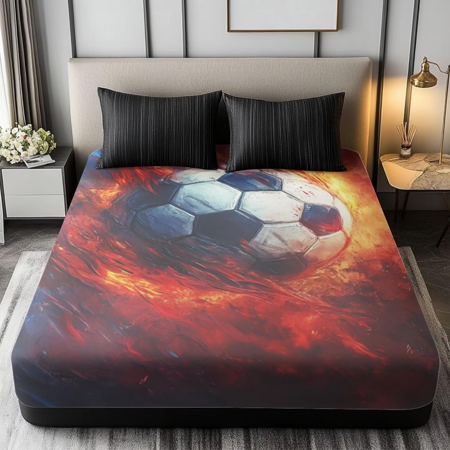 Fireball Linen Fitted Sheet California King Size (1 Piece) 16 Inch Deep Pocket Mattress Cover Natural Flax Polyester+Spandex Blended Soft Breathable Bedding Easy Care Resistant