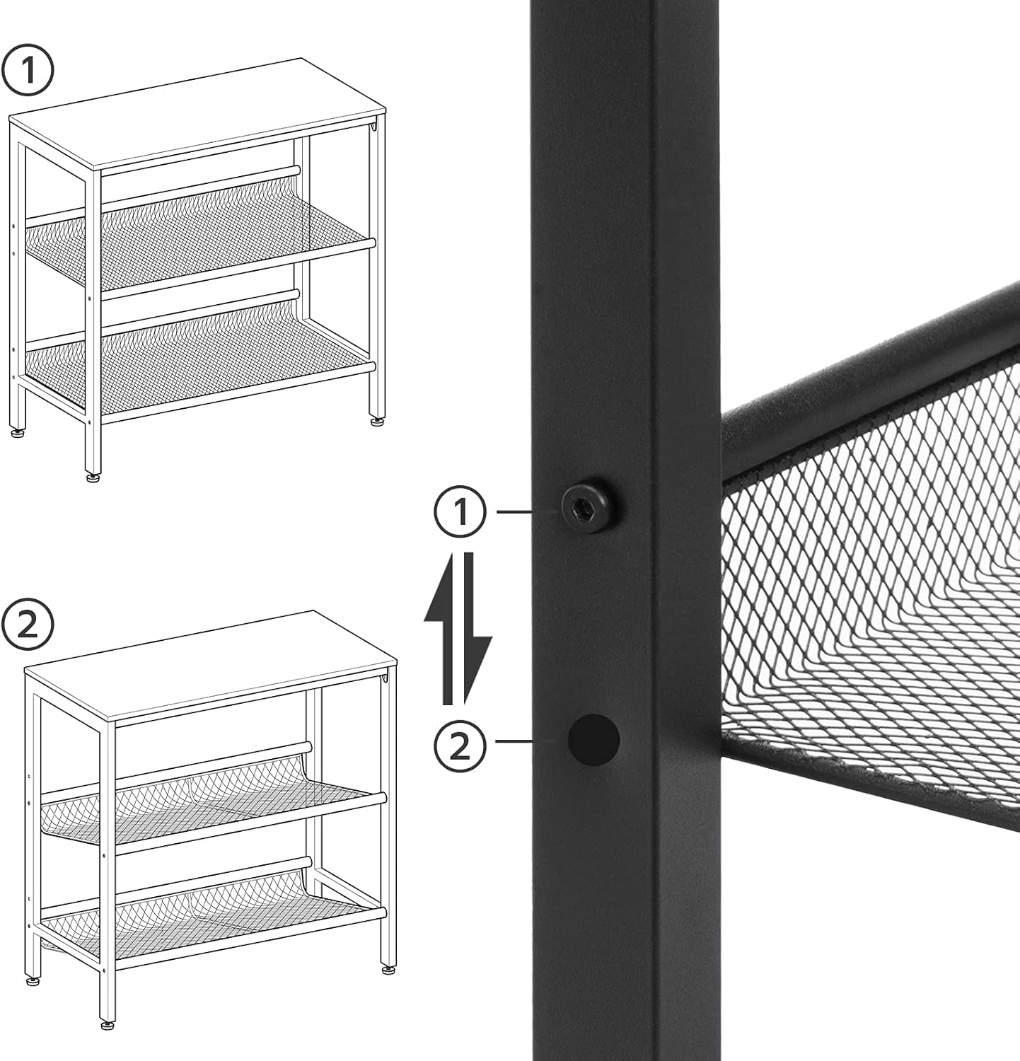 Primer plano de un pie ajustable en la pata de la mesa.