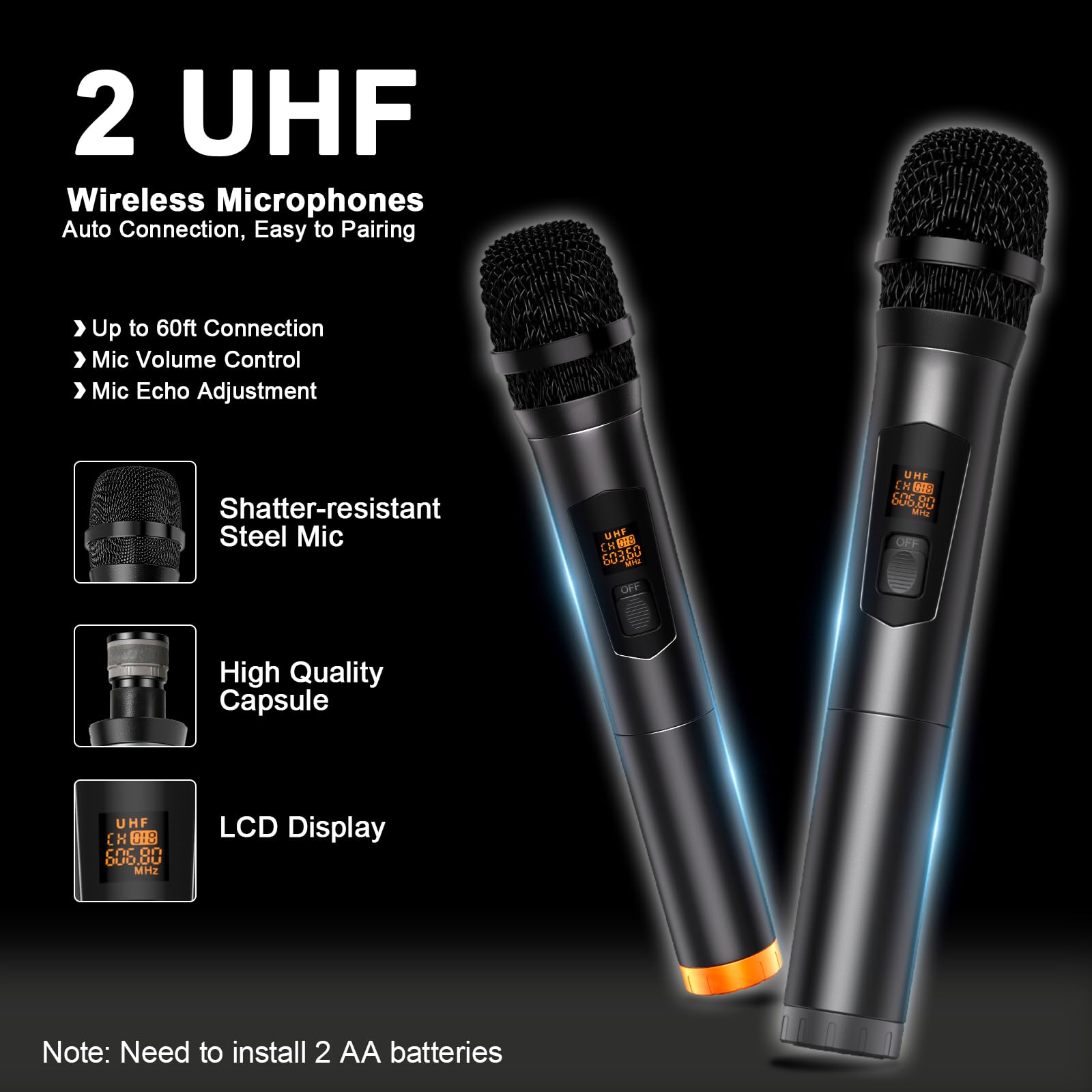 Machine de karaoké portable avec 2 microphones sans fil Bluetooth Haut-parleur de karaoké avec système de sonorisation pour adultes, fêtes, usage domestique, prend en charge BT/TF/USB/AUX/FM