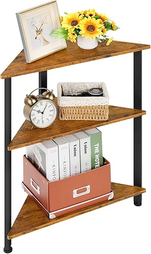 Fogein Mesa esquinera de 3 niveles, estante esquinero, mesas auxiliares triangulares, mesita de noche esquinera, estantería de esquina con marco de disponible en Yaxa Venezuela