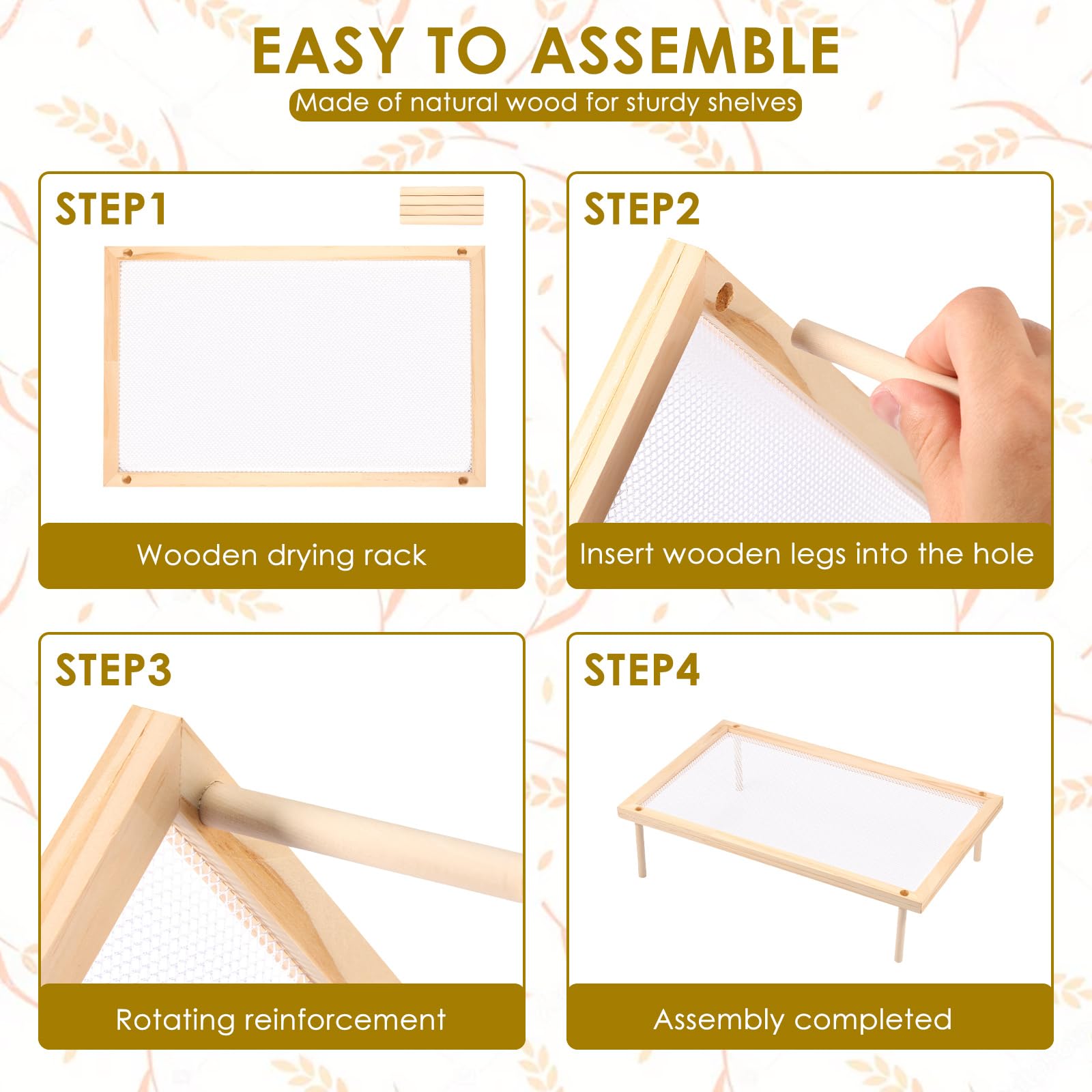 Estante de secado de pasta apilable, red de secado plana de malla de madera, secador de hierbas transpirable apilable, práctico, ahorra espacio, multifuncional secadora de pasta para la cocina (una