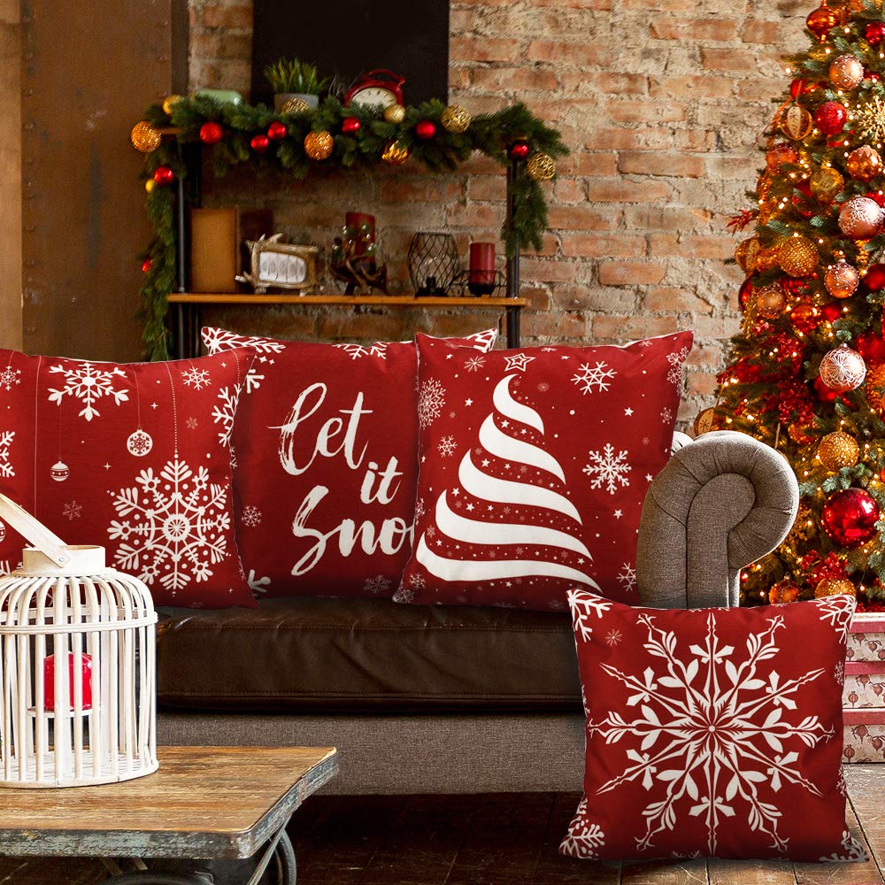 YGEOMER Set 4 Federe Cuscino Natalizie 45x45 Cm | Stile Rustico In Cotone E Lino, Per Divano E Letto