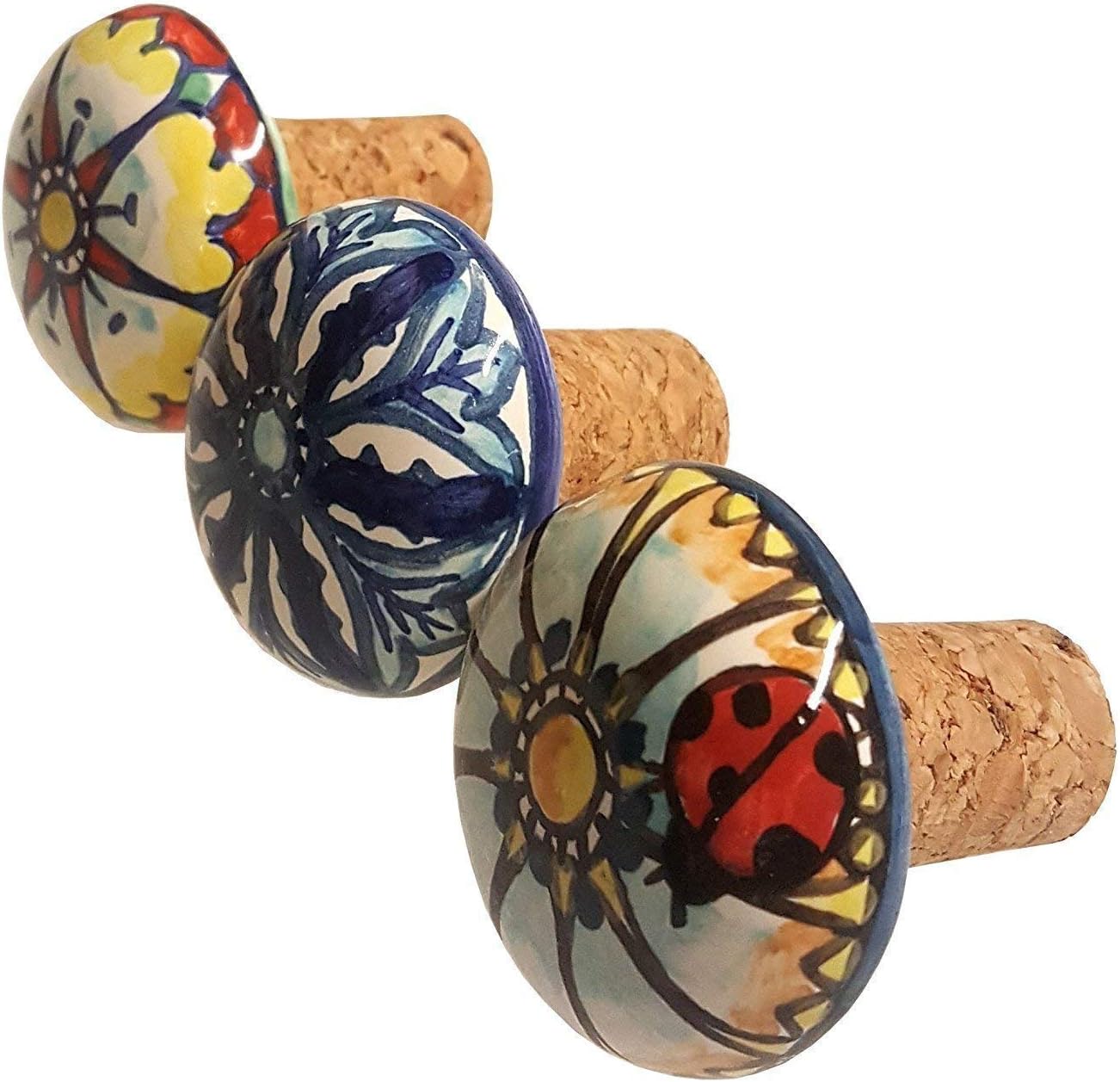 Italian Ceramic Pottery Set 3 Corks Bottle Vine Vino Hand Painted Made in ITALY