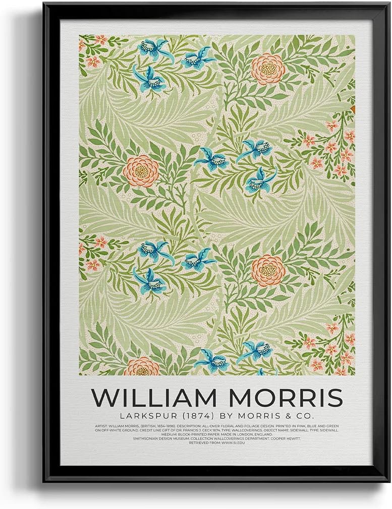 William Morris Wall Art Collection Décor Strawberry Thief (1936) Premium Framed Modern Art Print Artwork - Ready to Hang for Home and Office
