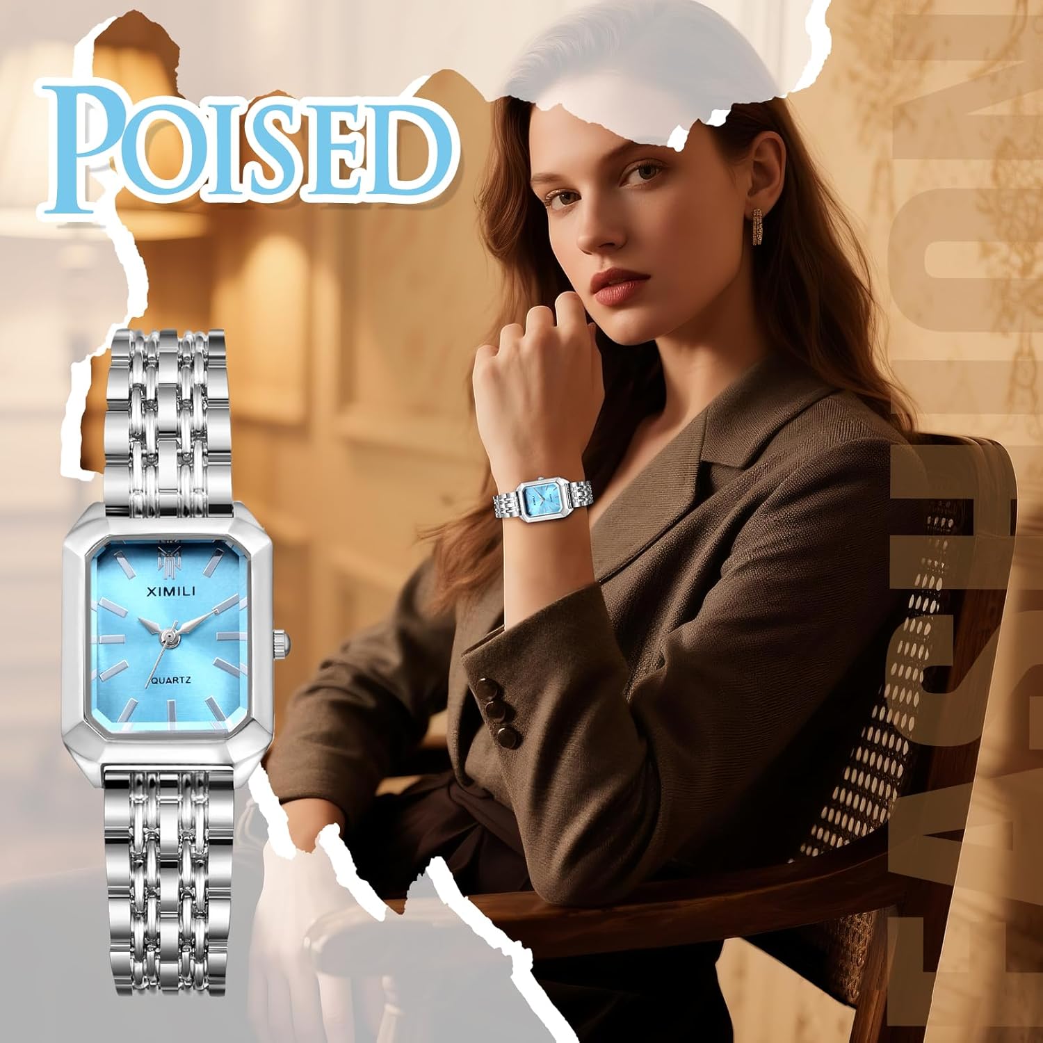 Lancardo Women Square Wrist Watch: Classic Gold Silver Tone Band Case Quartz Analog Link Dress Watch for Lady Birthday Womens Day Mothers Day - Image 7