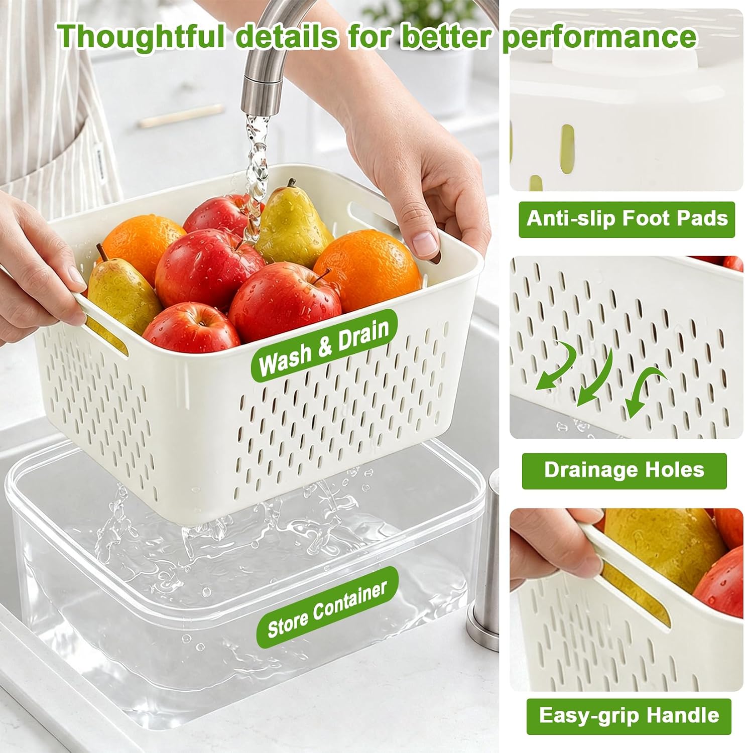 Fruit Storage Containers, Freshness, Airtight & Leakproof, 3 Pack