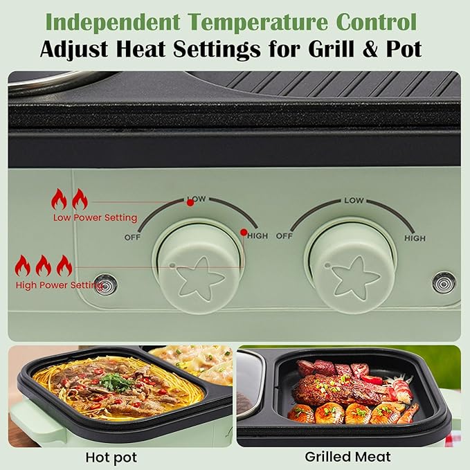 Olla Eléctrica 2 en 1 LARIDEN 1300W Antiadherente con Grill y Hot Pot miniatura 4
