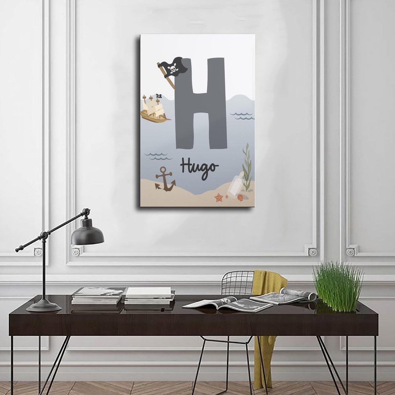 Poster sur toile avec thèmes éducatifs de l'alphabet de A à Z (14) - Décoration murale pour salon, chambre à coucher - 40 x 60 cm