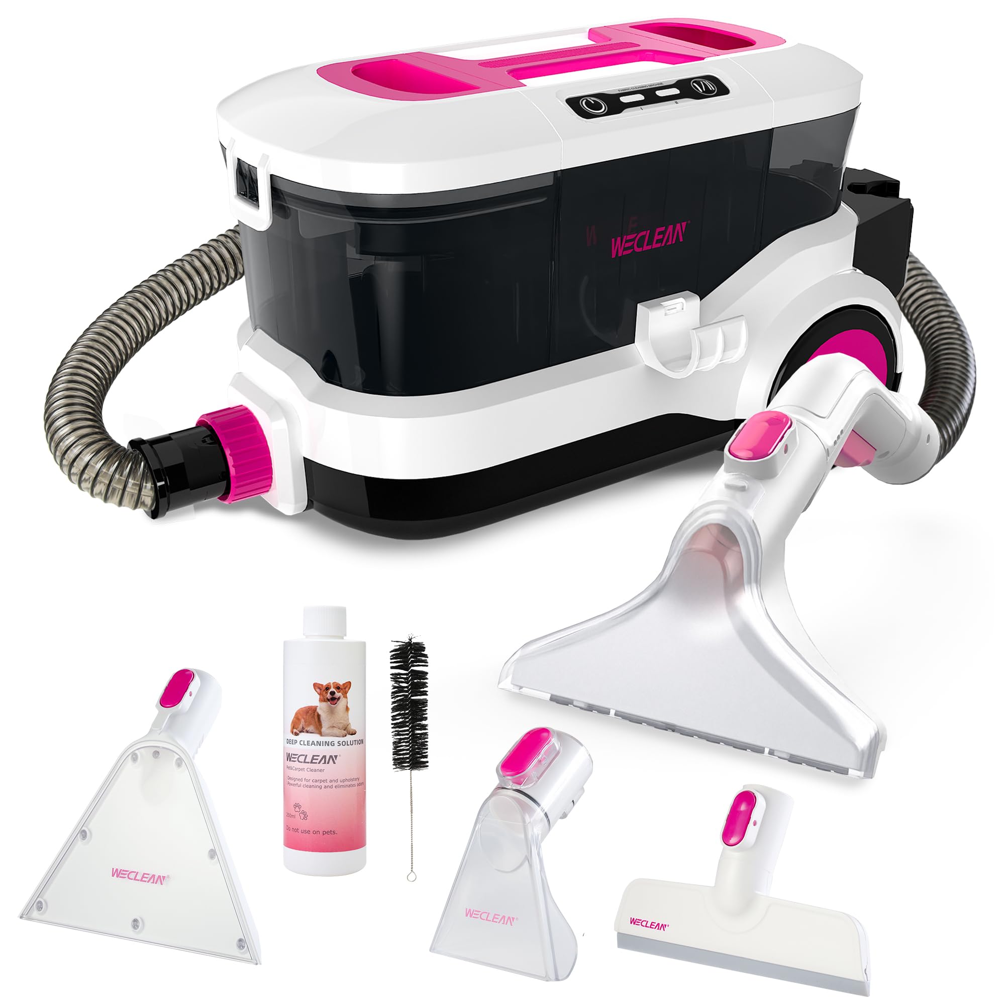 WECLEAN Carpet Cleaner Machine and Stain Remover for Deep Cleaning Upholstery for Carpets Rugs and Fabric Seats,800W 18Kpa，3L Clean Tank and 1.5L Dity Tank, Pink