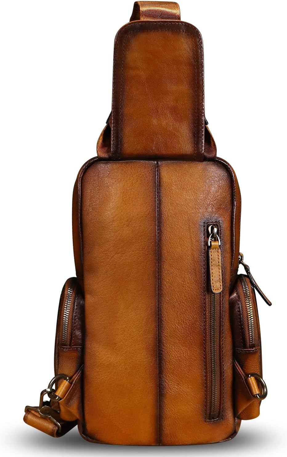 IVTG Genuine Leather Sling Bag Crossbody Casual Hiking Daypack Vintage Handmade Chest Bag Shoulder Backpack Motorcycle Pack (Brown) - Image 3