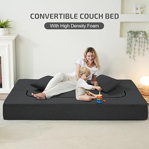 Miniatura 9 de Sofá cama convertible 2 en 1 con almohada, sofá plegable y colchón de cama, funda lavable y silla de espuma viscoelástica, tapete de juego para