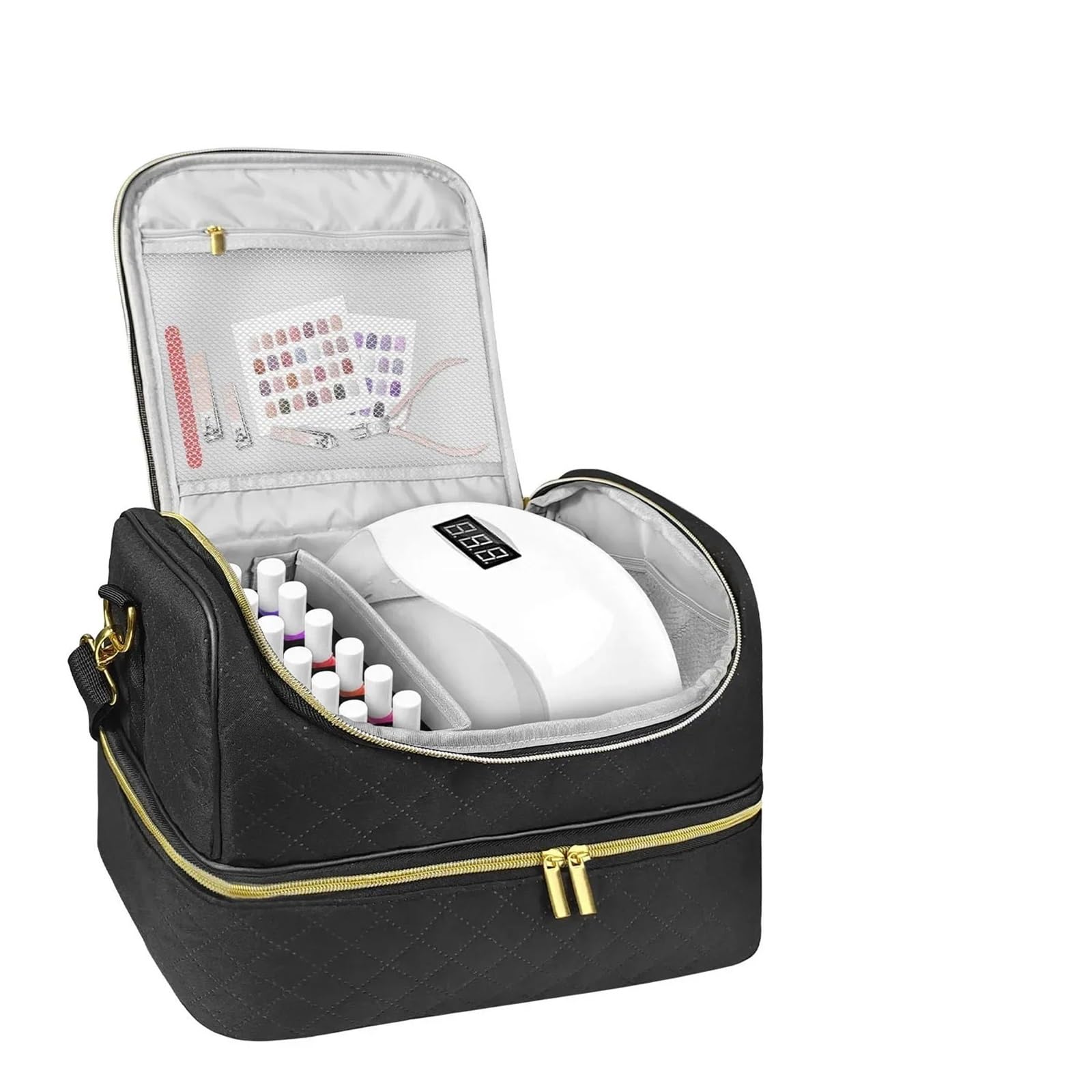 Bolsa Organizadora De Esmaltes Bolsa de almacenamiento de esmalte de uñas, 60 botellas, bolsa de aceite esencial, Kit de cuidado de uñas, caja de almacenamiento de herramientas de cuidado de uñas(Blac