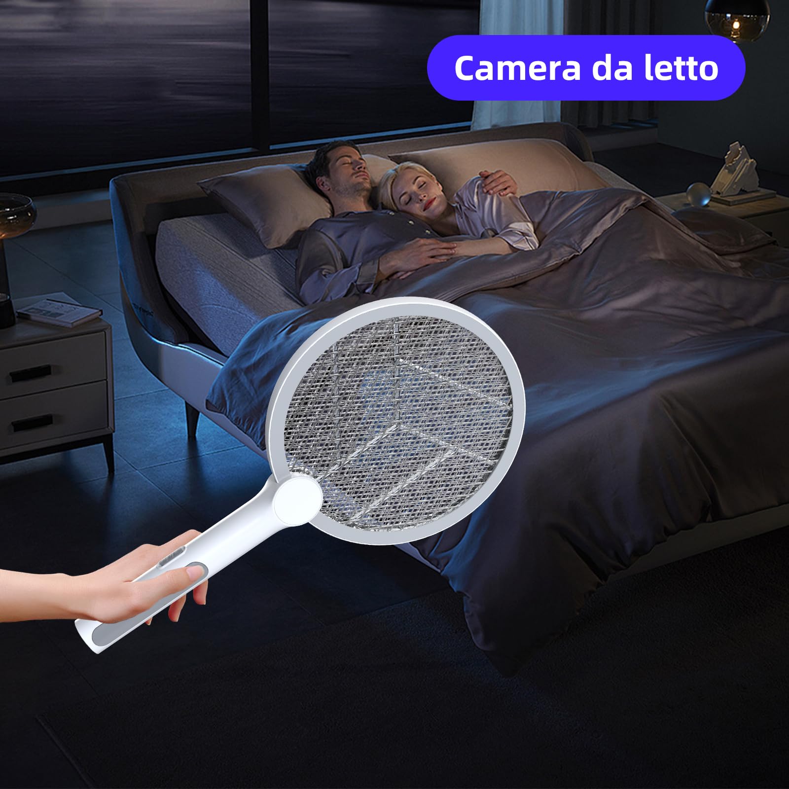 PALONE Racchetta Zanzare Elettrica, Ricaricabile 4000V Racchetta Zanzare Elettrico con USB C, Protezione Maglia a 3 Strati, Antizanzare per Casa Campeggio Interni ed Esterni