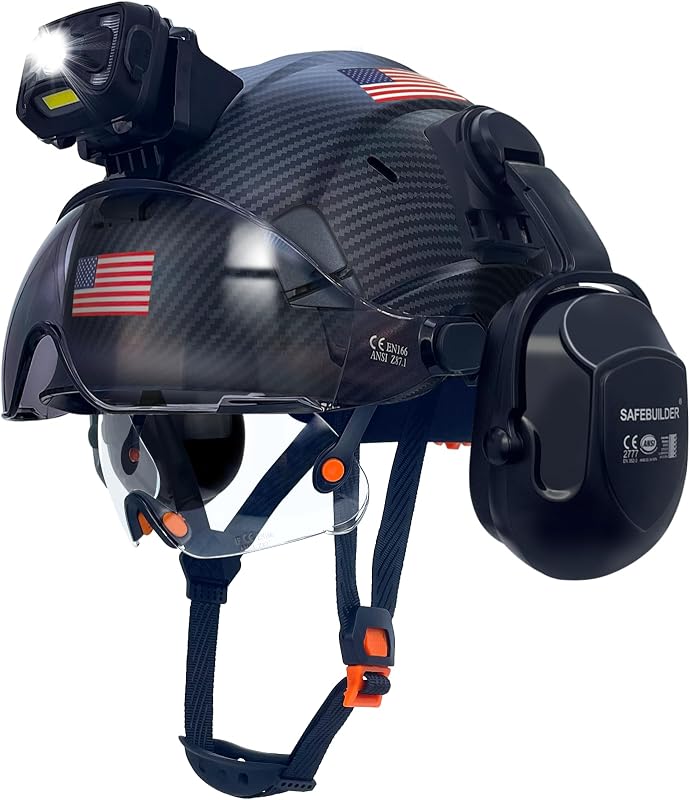 Cascos con visera y orejeras para faros delanteros Casco de seguridad ligero y ventilado Faro para construcción Trabajo industrial al aire libre Aprobado por ANSI Z89.1