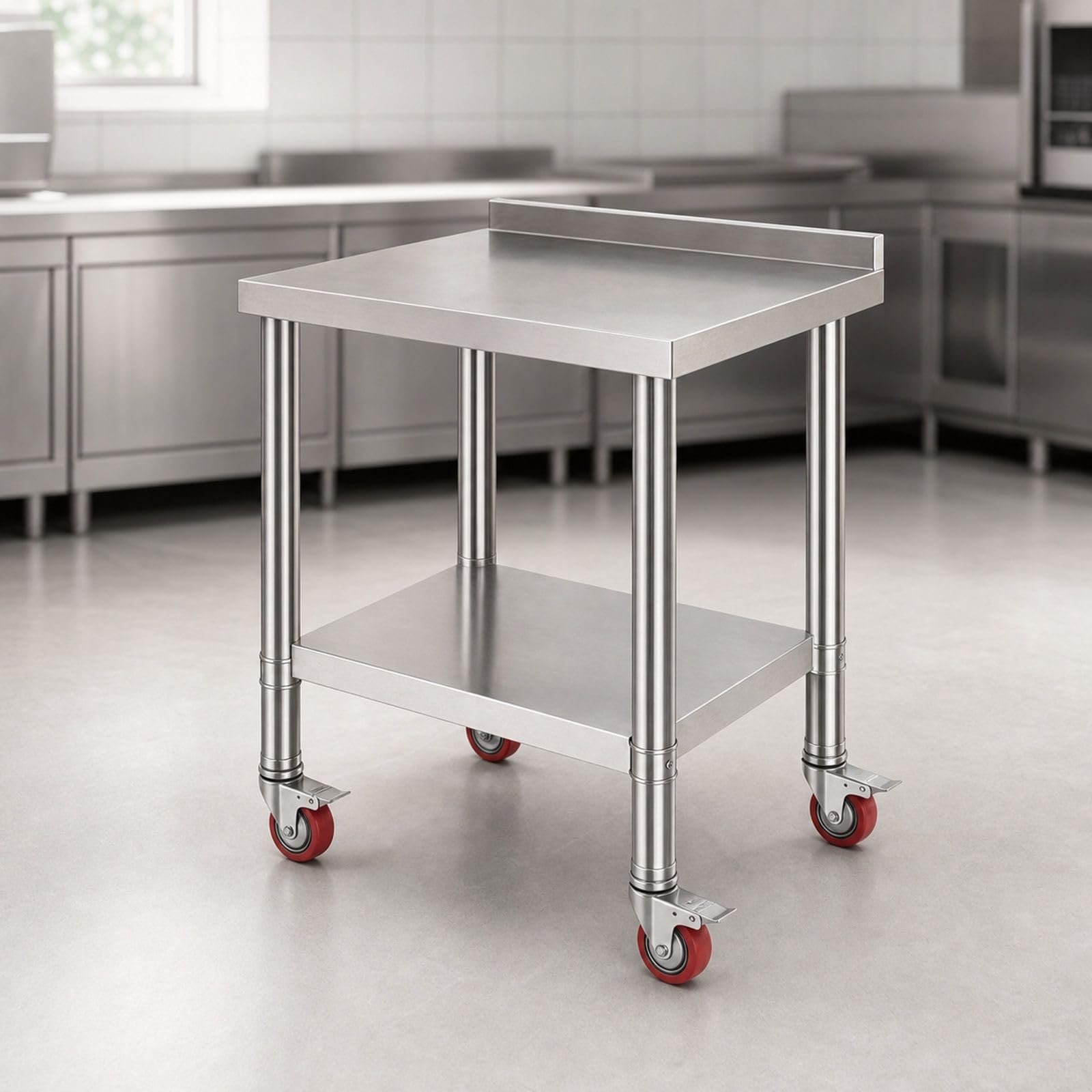 Table de Travail en Acier Inoxydable avec roulettes et Pieds réglables pour Cuisine et Atelier