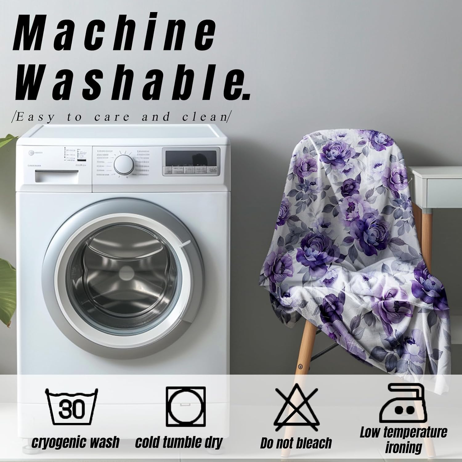 Purple Floral Throw Blanket Gifts for Adults Kids, Elegant Peony Flower Blankets for Living Room Bedroom Decor, Fuzzy Warm Flannel Plush 50"x60" - Image 5