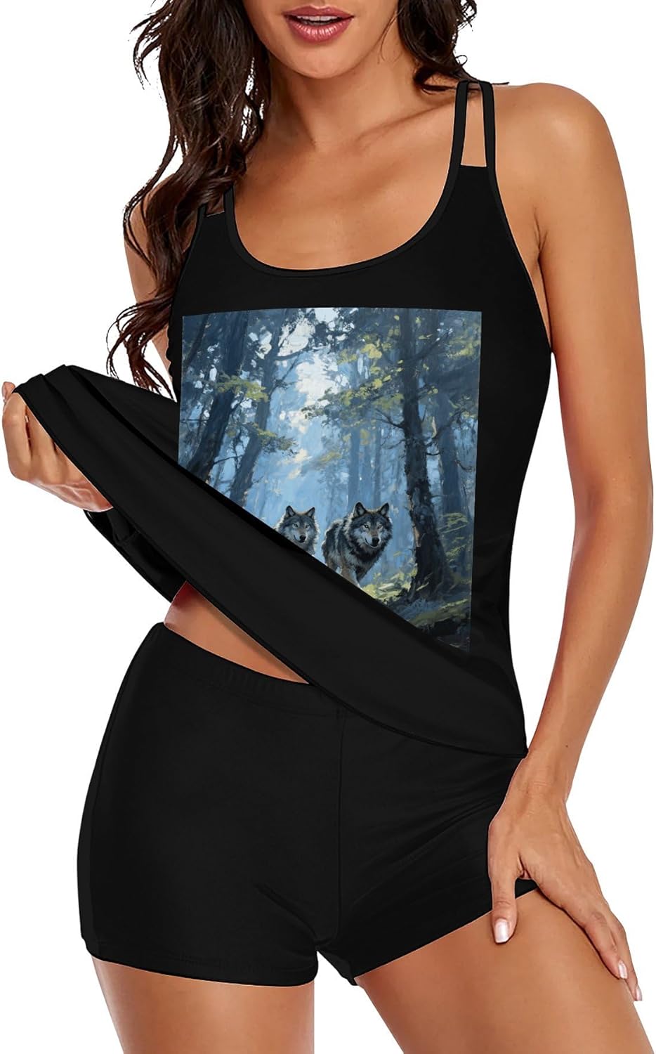 Wolf Forest Tankini Swimsuits for Women Tummy Control Two Piece Bathing Suits Swim Tops with Boy Shorts