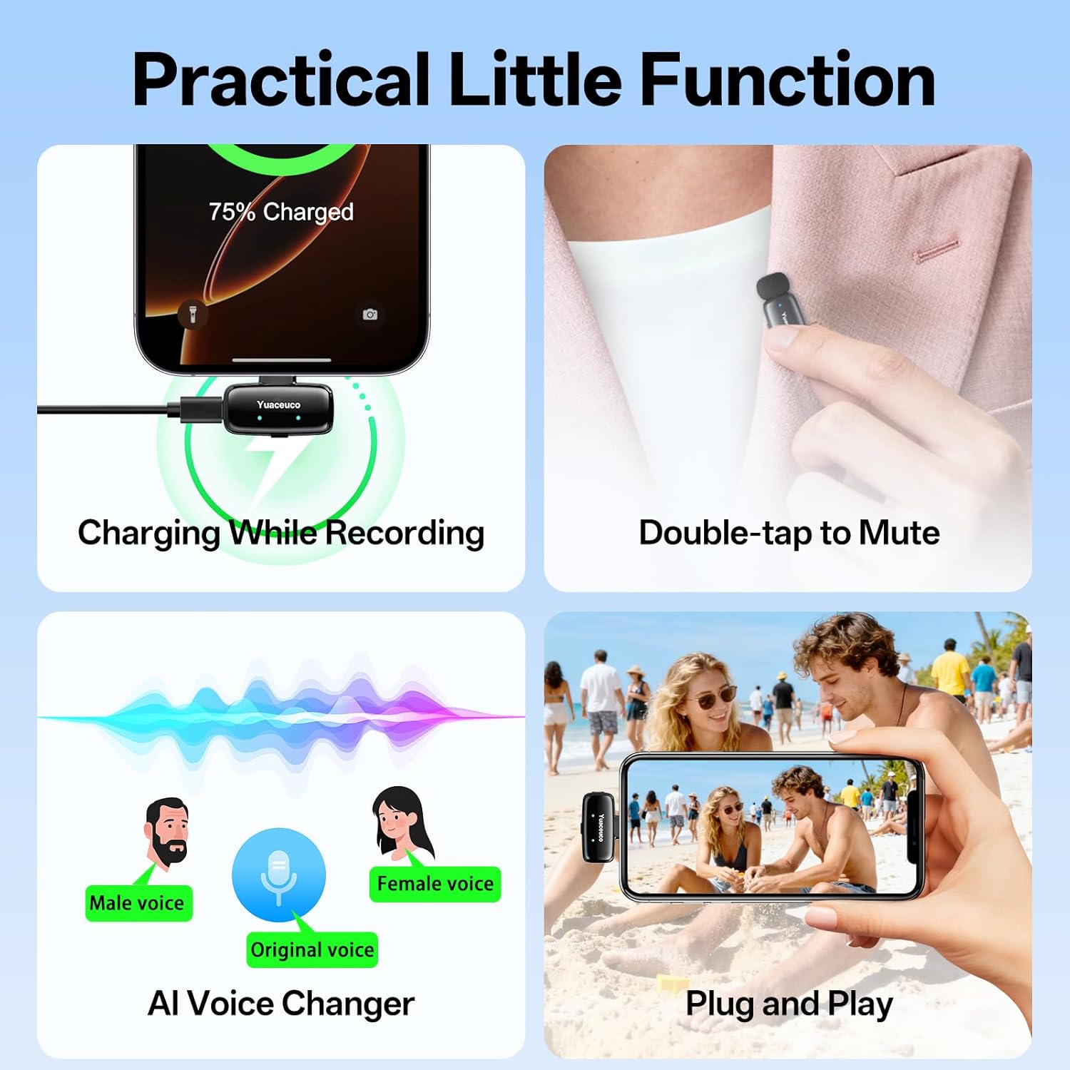 Mini Wireless Lavalier Microphone for iPhone ipad Android, Noise Reduction and Mute, 33h Charging Case, AI Voice Changer, 131FT Range, Mini Lapel Mic for Video Recording, Vlogging, YouTube - Image 9